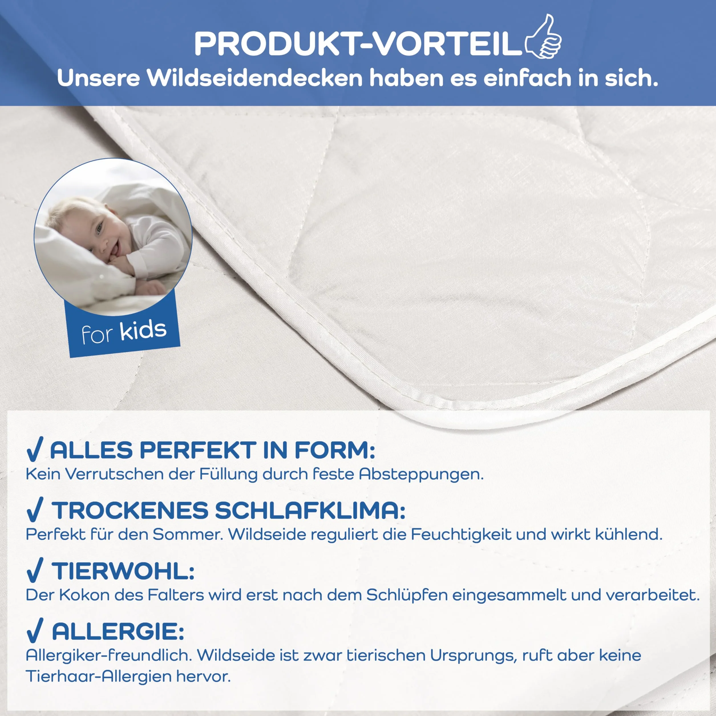 LINEA by böhmnerwald Kids Naturalny letni lekki koc 100 × 135 100% dziki jedwab dla alergików