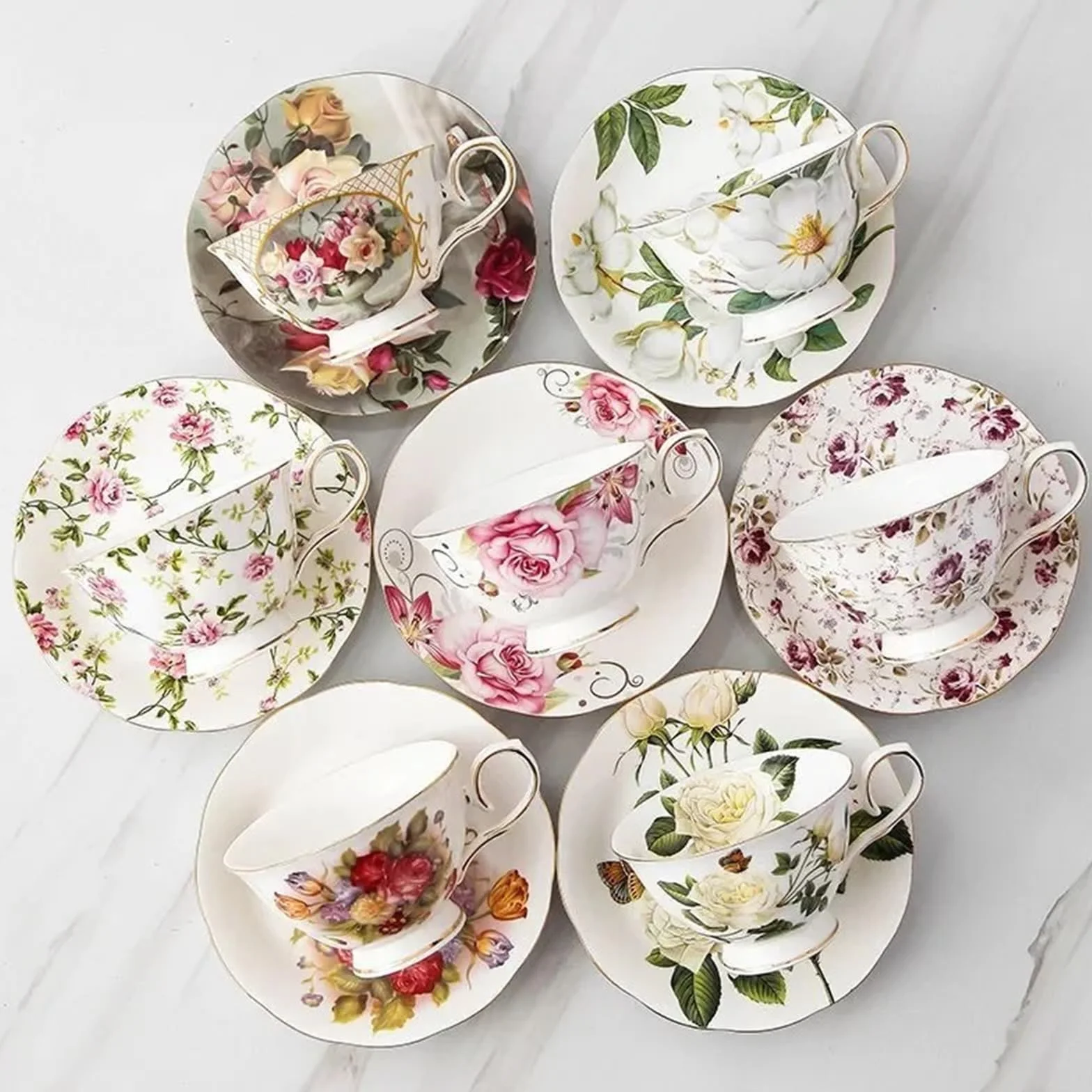 Ceramiczny kubek do kawy spodek zestaw łyżek kwiatowych filiżanki do herbaty europejski porcelanowy kubek i do kubków do kawy (biały_A)