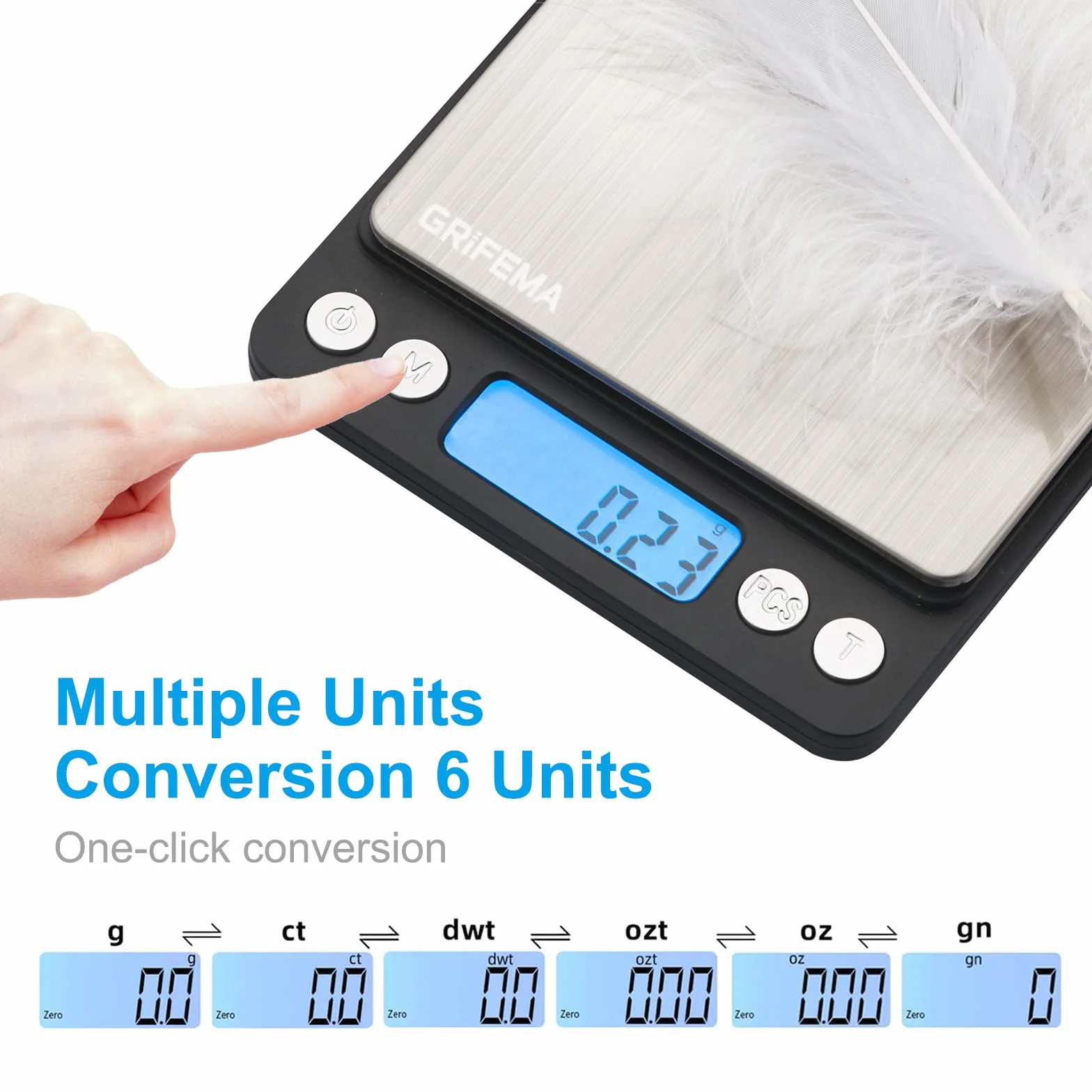 Grifema GA2003 Báscula De Cocina Con Pantalla LCD, Digital, Balanza Con Tapa, Acero Inoxidable (Exclusivo En Amazon), 0.01-500 g