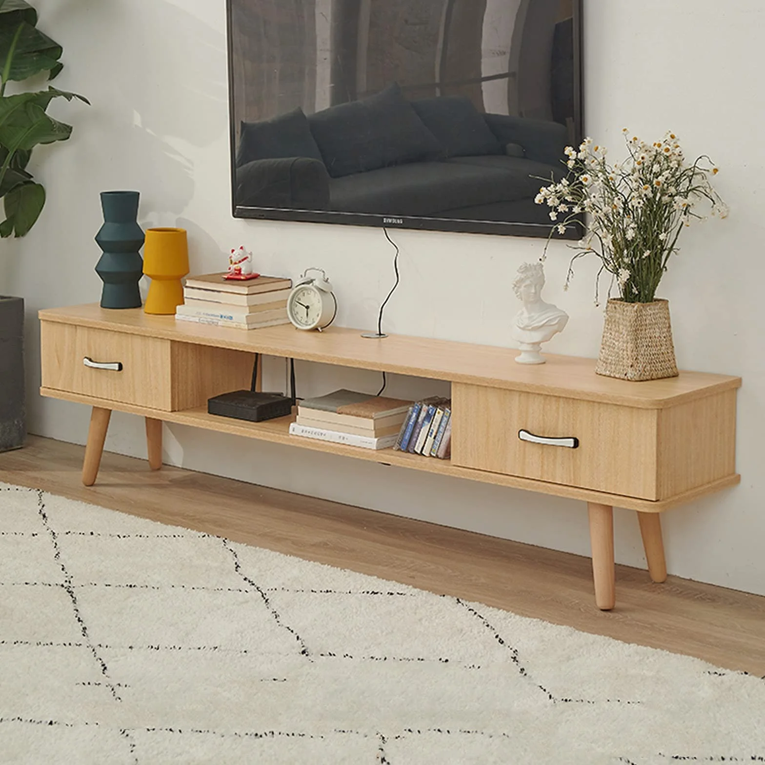47-calowy pionowy stojak na telewizor z litego drewna kompaktowa konsola do salonu stylowa niska szafka samodzielne rozwiązanie do przechowywania nowoczesny design (kolor: B Rozmiar: 120 cm)