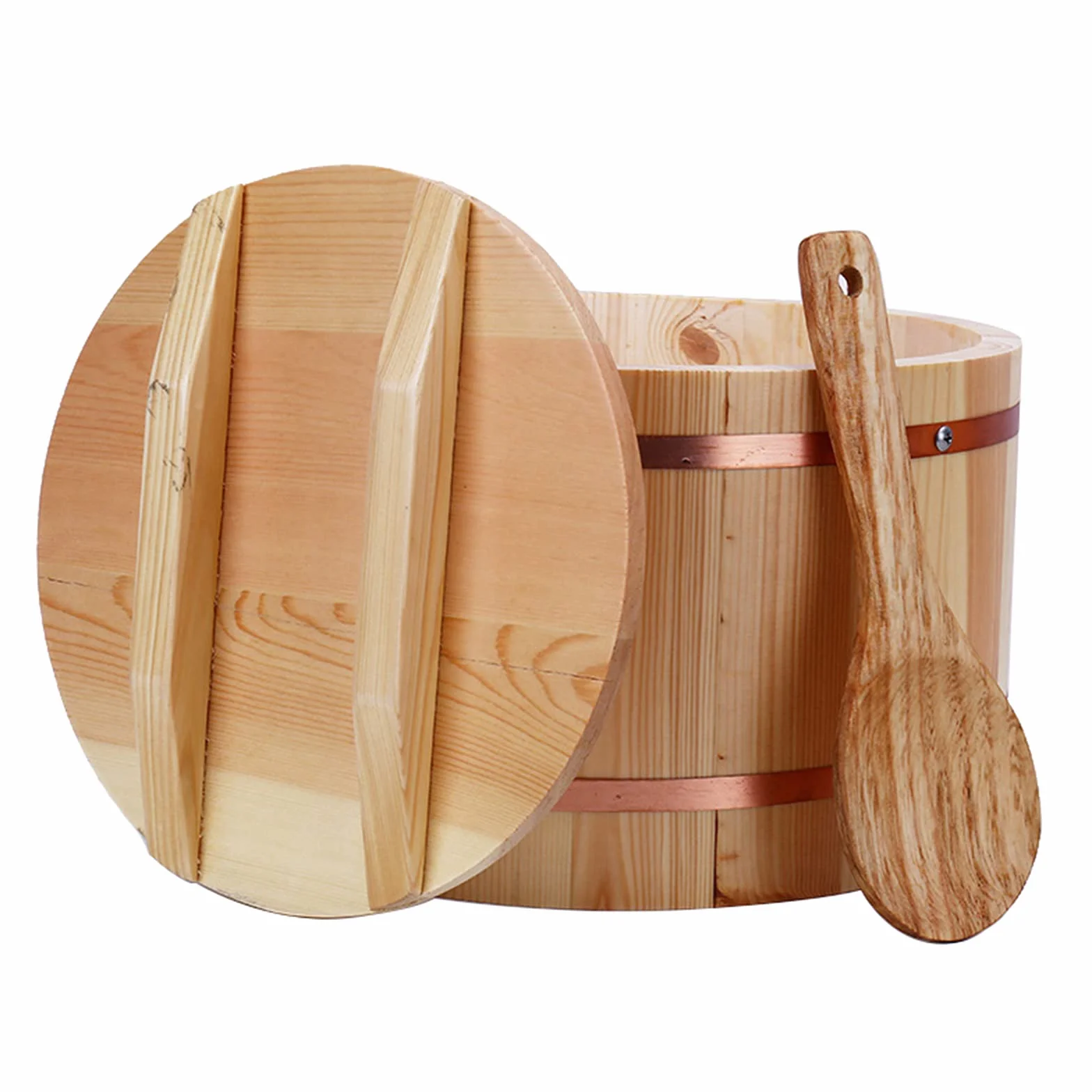 Japońska miska do ryżu Sushi-Hangiri Sushi Oke pojemnik do mieszania ryżu pojemnik na jedzenie z miedzianą opaską do domowej kuchni restauracji, 24 cm/9,5 cala