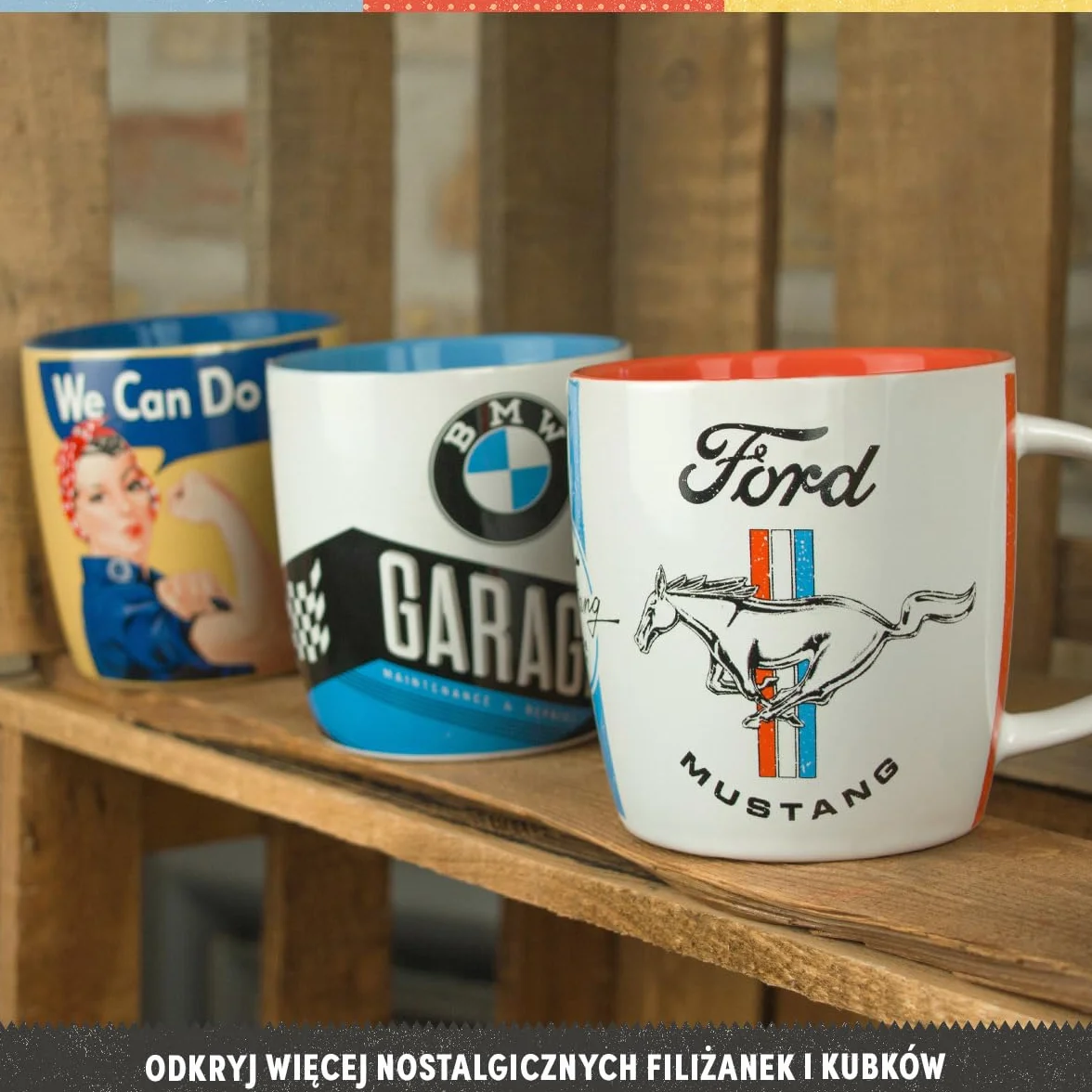 Nostalgic-Art Retro kubek ceramiczny 330 ml Ford Mustang Horse & Stripes Logo Pomysł na prezent dla miłośników Forda