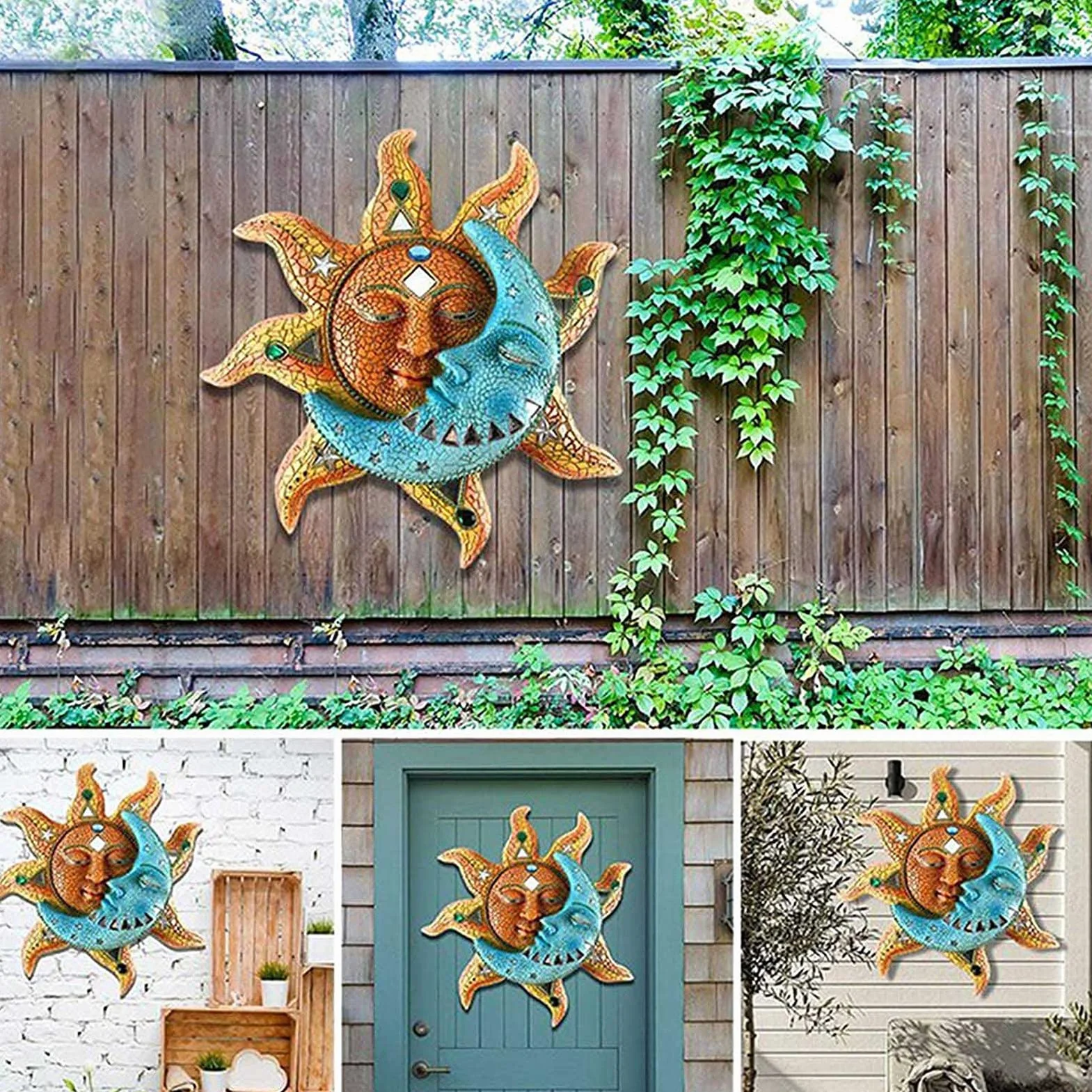 Metalowa dekoracja ścienna Sun Moon 40x40cm rzeźba ścienna Słońce i księżyc
