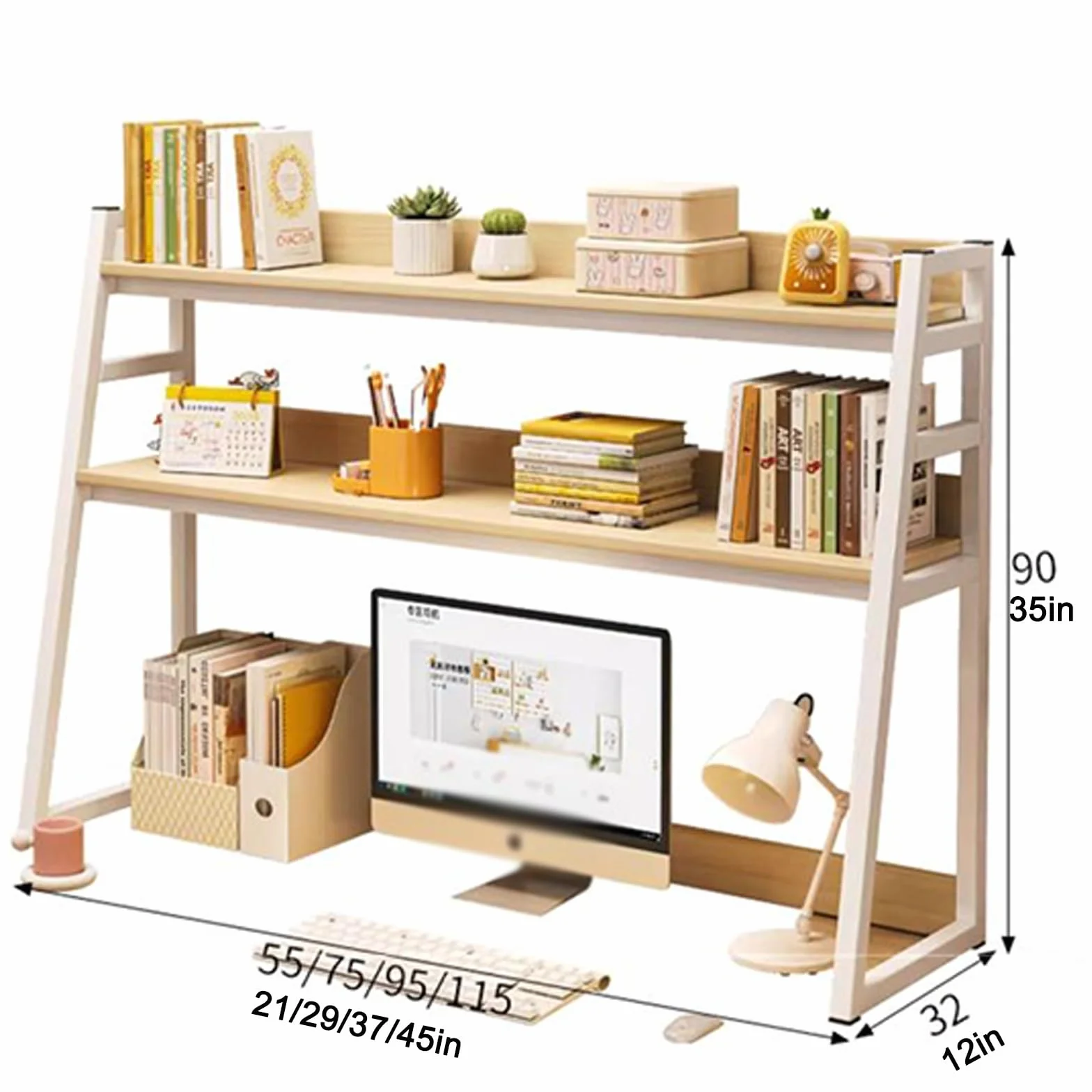 2-poziomowy regał drabinkowy do domu i akademika wielofunkcyjna półka biurkowa oszczędzająca miejsce regał na książki organizer stylowy 115 cm (45 cali) domek do komputera i dekoracji