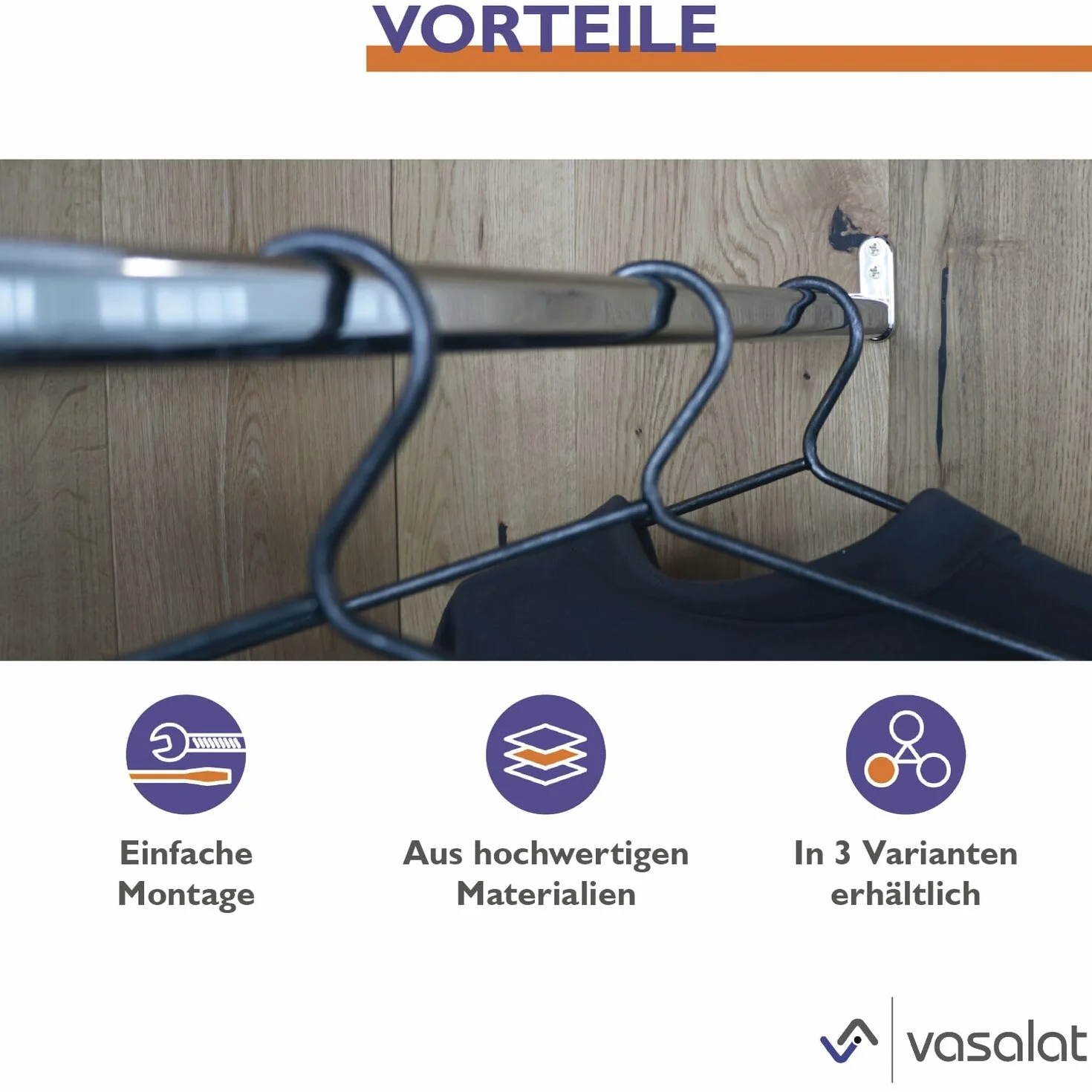 vasalat Drążek na ubrania wysuwany 40-60 cm 20 kg
