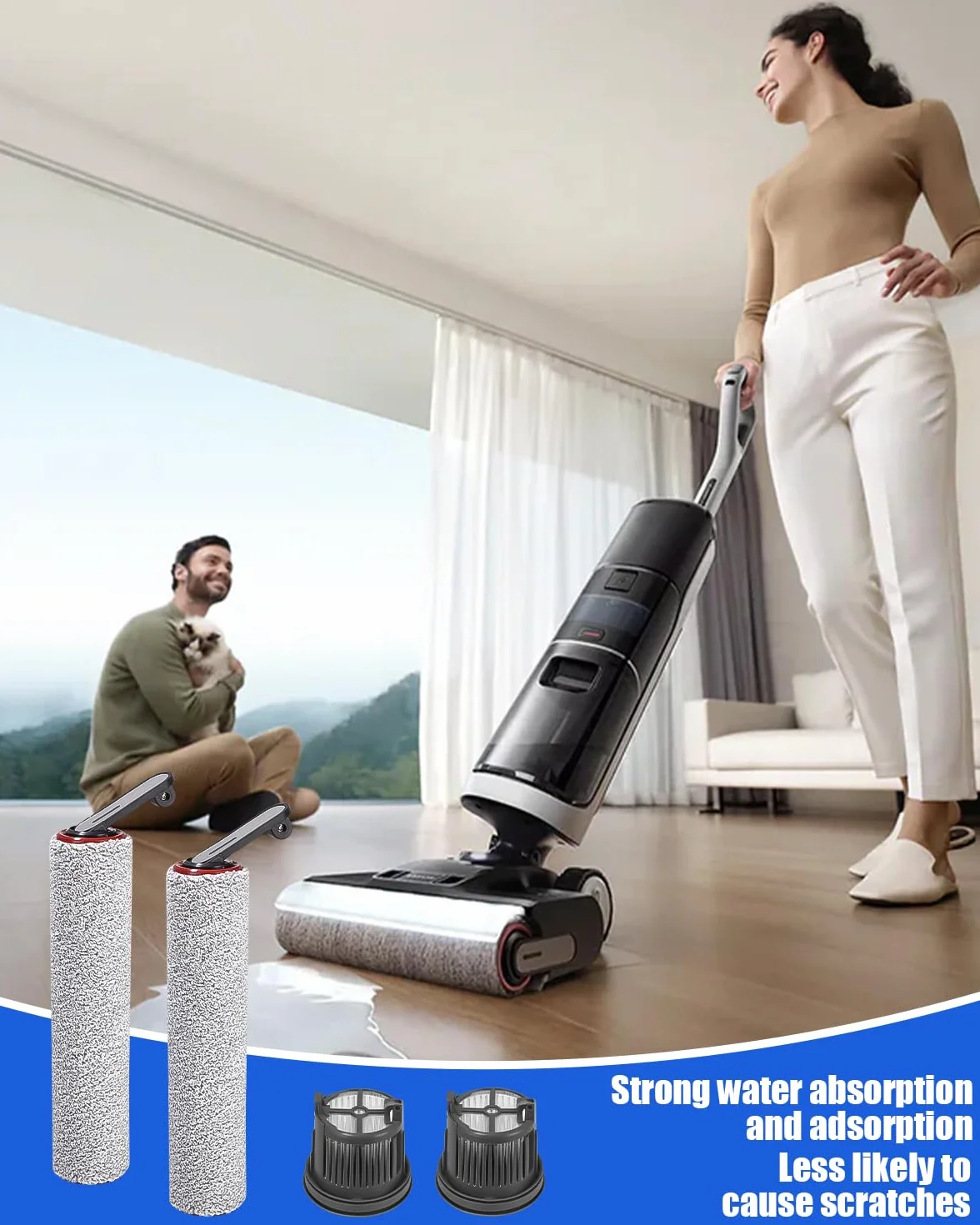 Zestaw 6 akcesoriów, wałek szczotkowy i filtr, zestaw akcesoriów do Dreame H14 Pro, H14, H14, Dual akcesoria, zestaw wymiennych szczotek, filtrów, odkurzacza na mokro i sucho, części zamienne