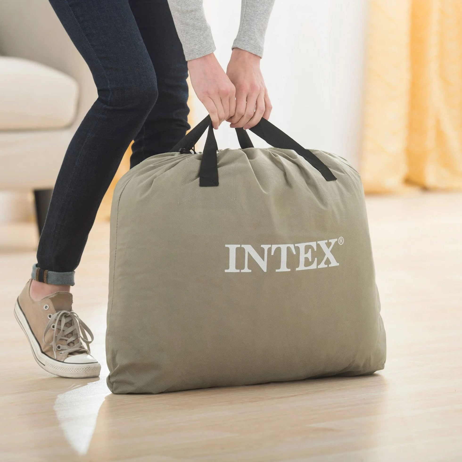 Intex 64159 samopompujący się podwójny materac USB Dura-Beam Mid-Rise Comfort, 152 x 203 x 36 cm