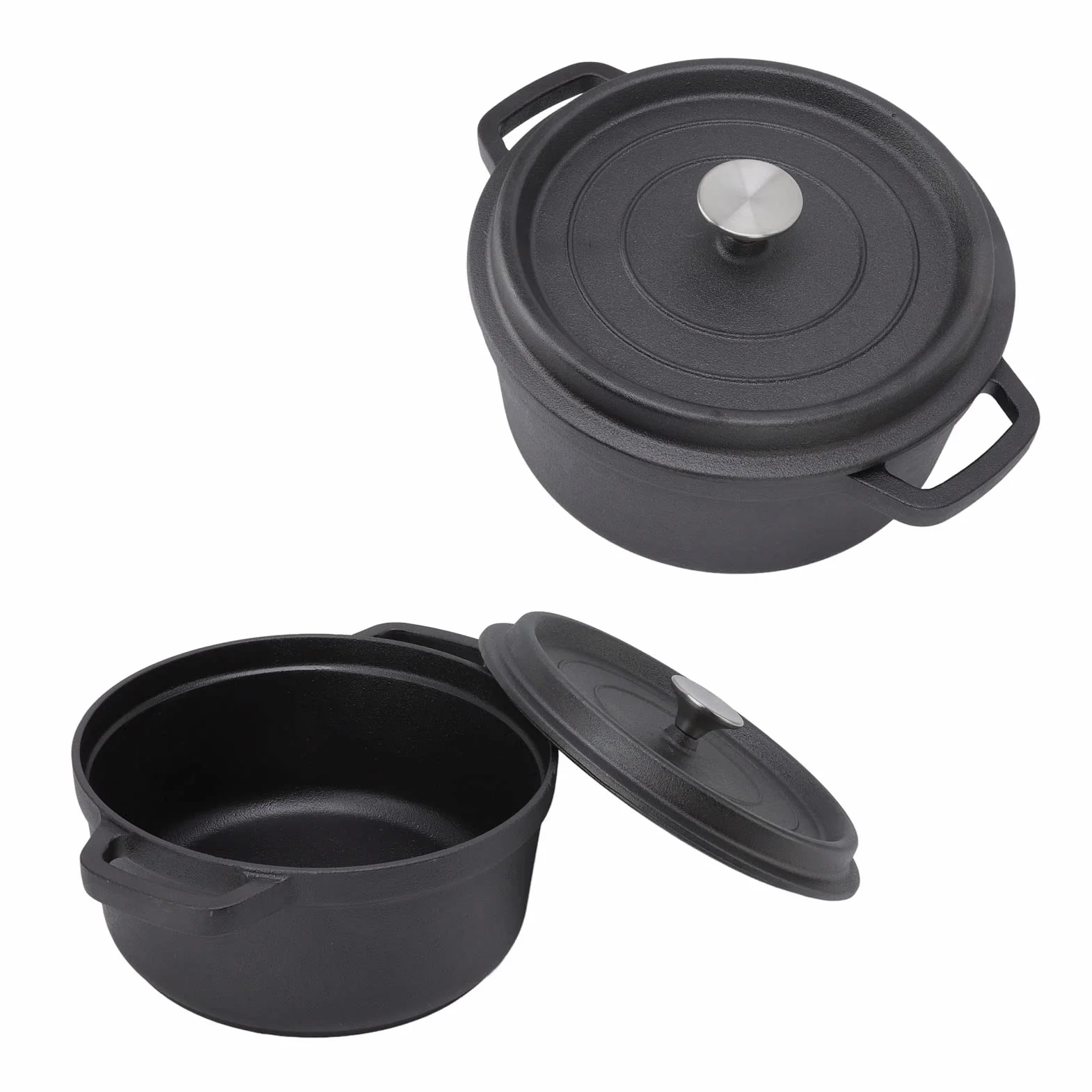 Naroote 24cm żeliwny Holenderski Garnek do Pieczenia z podwójną pętlą Niepowlekany Holenderski Piekarnik z Płaskim Dnem z pokrywką i Podwójnym Uchwytem z pętlą do Gulaszu z Zupy