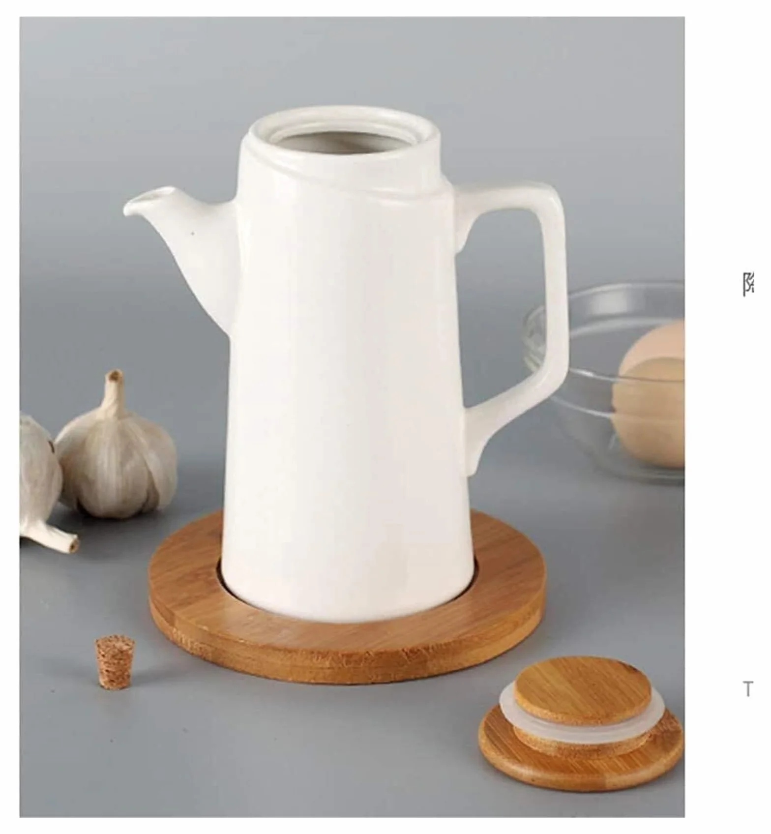 Dozownik oleju i octu Dozownik oleju i octu, 500ML butelka octu olej ceramiczny butelka na sos sojowy garnek kuchnia pyłoszczelna drewniana pokrywa butelki Gotowanie