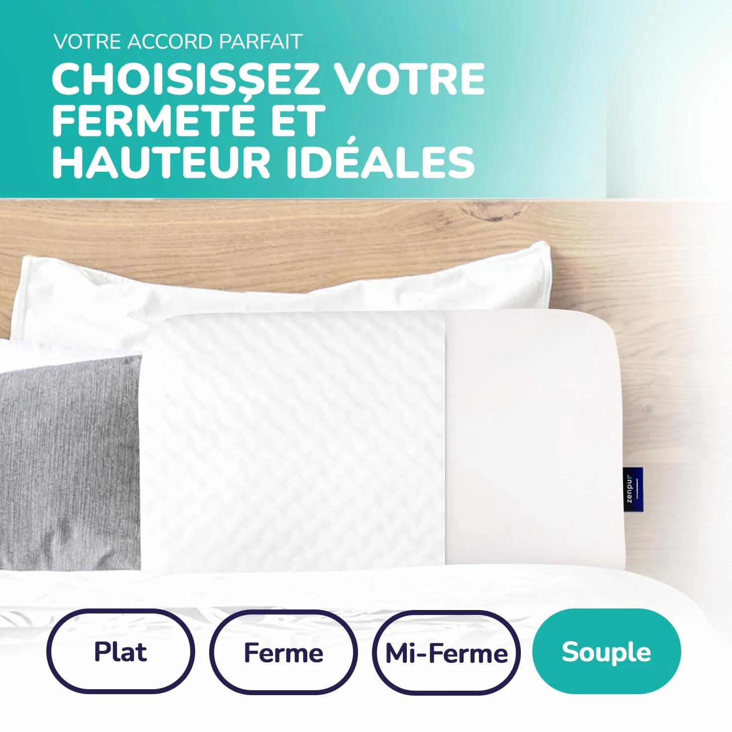 ZenPur Oreillers Ergonomique Cervical, Lot de 2 Coussins Mémoire Forme, Douleurs pour la Nuque, Anti Acarien & Ronflement, Housse Bambou, Fabriqué EU – Souple, Idéal pour Dormeurs Ventre