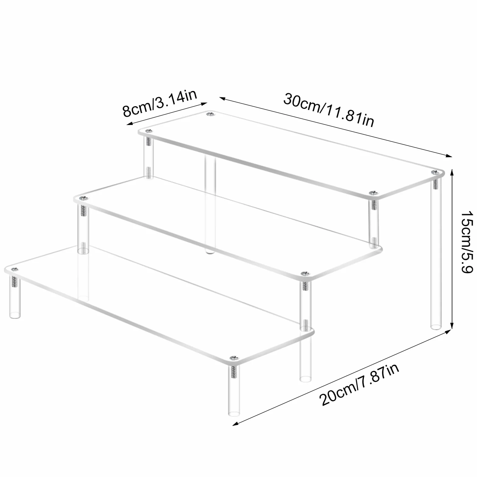 Trzy-poziomowy stojak akrylowy, organizator perfum, transparentny design, odpowiedni do prezentacji figurek, biżuterii, ciast, pomadek, lakierów do paznokci, przypraw, itp