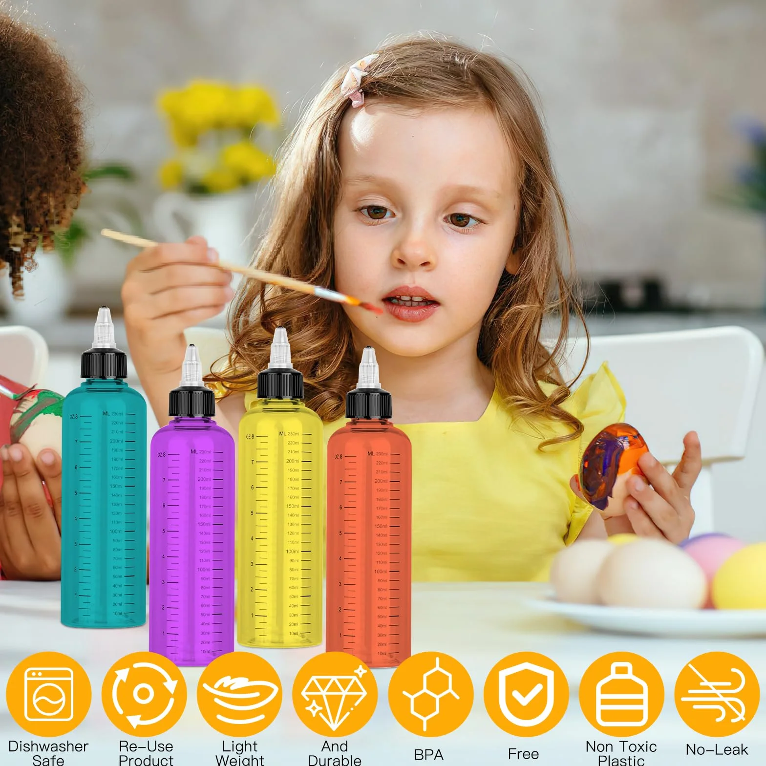 Butelka do wyciskania, 8 plastikowych butelek do wyciskania, 120 ml/250 ml, butelka dozująca z końcówką i skalą, butelka na sos z lejkami, do malowania, pieczenia, keczupu