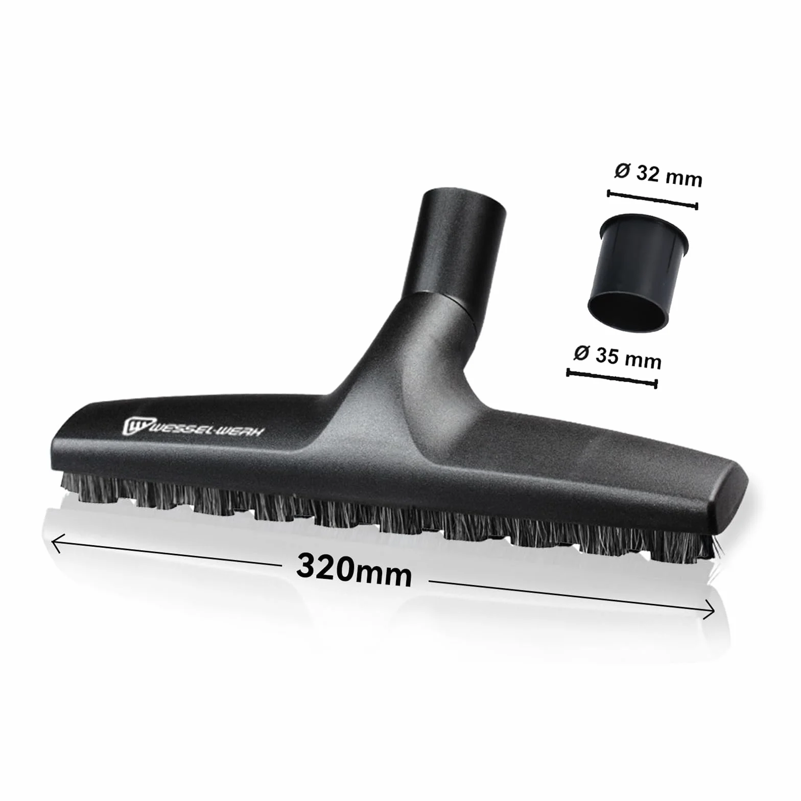 Wessel-Werk Niemiecka D320 32–35 mm – ssawka do twardych podłóg, szer. 320 mm, naturalne włosie końskie, idealna do winylu, płytek, drewna i parkietu, kompatybilna z Miele, Vax, Henry, Hoover