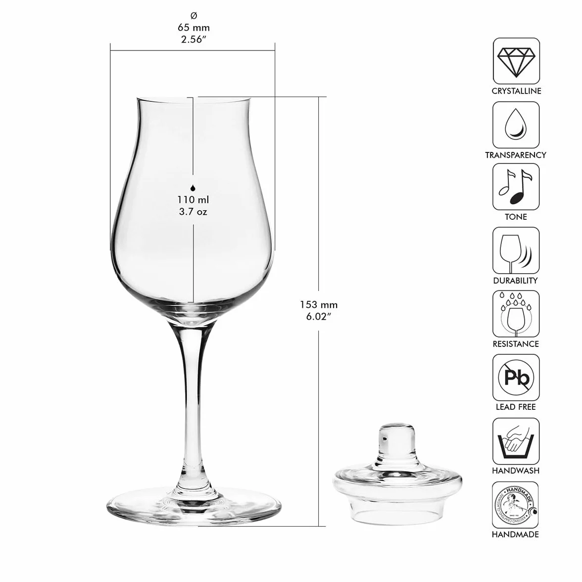 KROSNO | Degustacyjny kieliszek do whisky i szkockiej | Pojemność 110 ml | Kolekcja Perfect Serve Aroma| Produkcja ręczna | Ze szklaną przykrywką | Bezołowiowe szkło kryształowe | Mycie ręczne