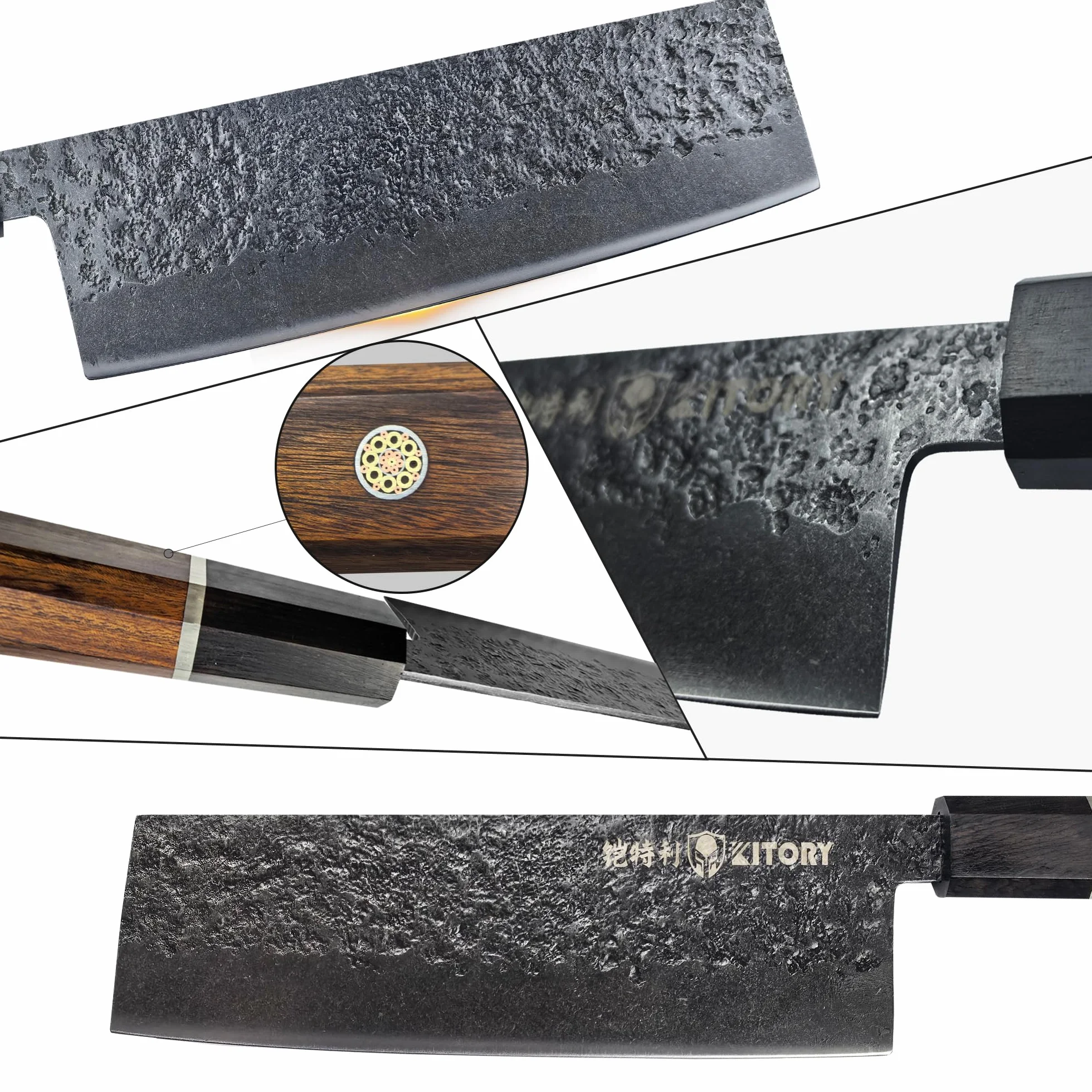 Kitory Nakiri & Usuba Nóż do Warzyw Japoński 16,5 cm | Ostre profesjonalne ostrze, Elegancka rączka z czarnego drewna, Wkładka z czerwonej gumy
