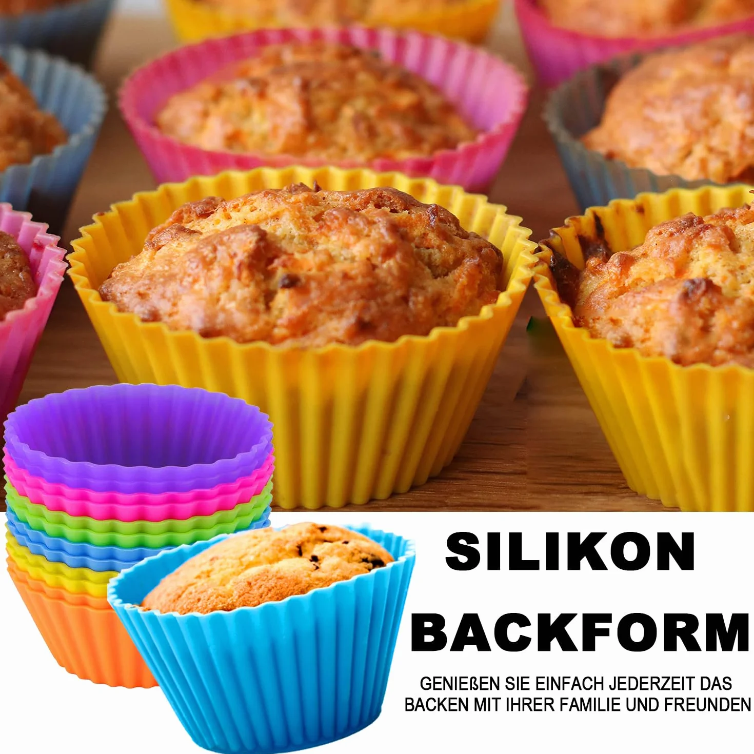 12 Silikonowych Foremek do Muffinek, OkrąGłE, Wielokrotnego UżYtku Z Silikonu, Z PowłOką ZapobiegająCą Przywieraniu, Foremki do Pieczenia Babeczek, Muffinek, do Ciast, KremóW I Puddingu, Wielokolorowe
