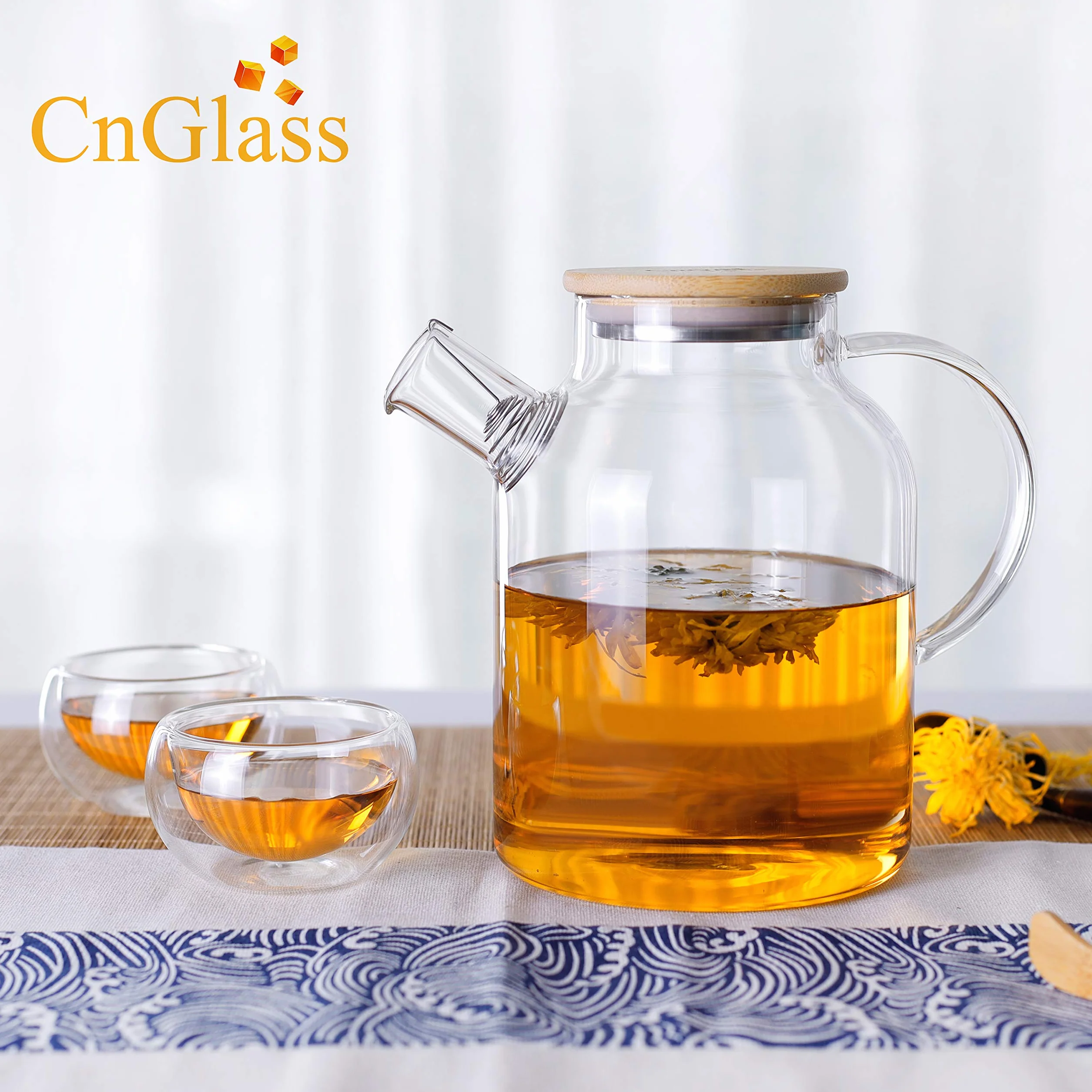 CnGlass Szklany czajnik Płyta kuchenna Bezpieczny, 1500ml Przezroczyste czajniki z wyjmowaną wylewką filtra, czajniczek do luźnych liści i kwitnącej herbaty