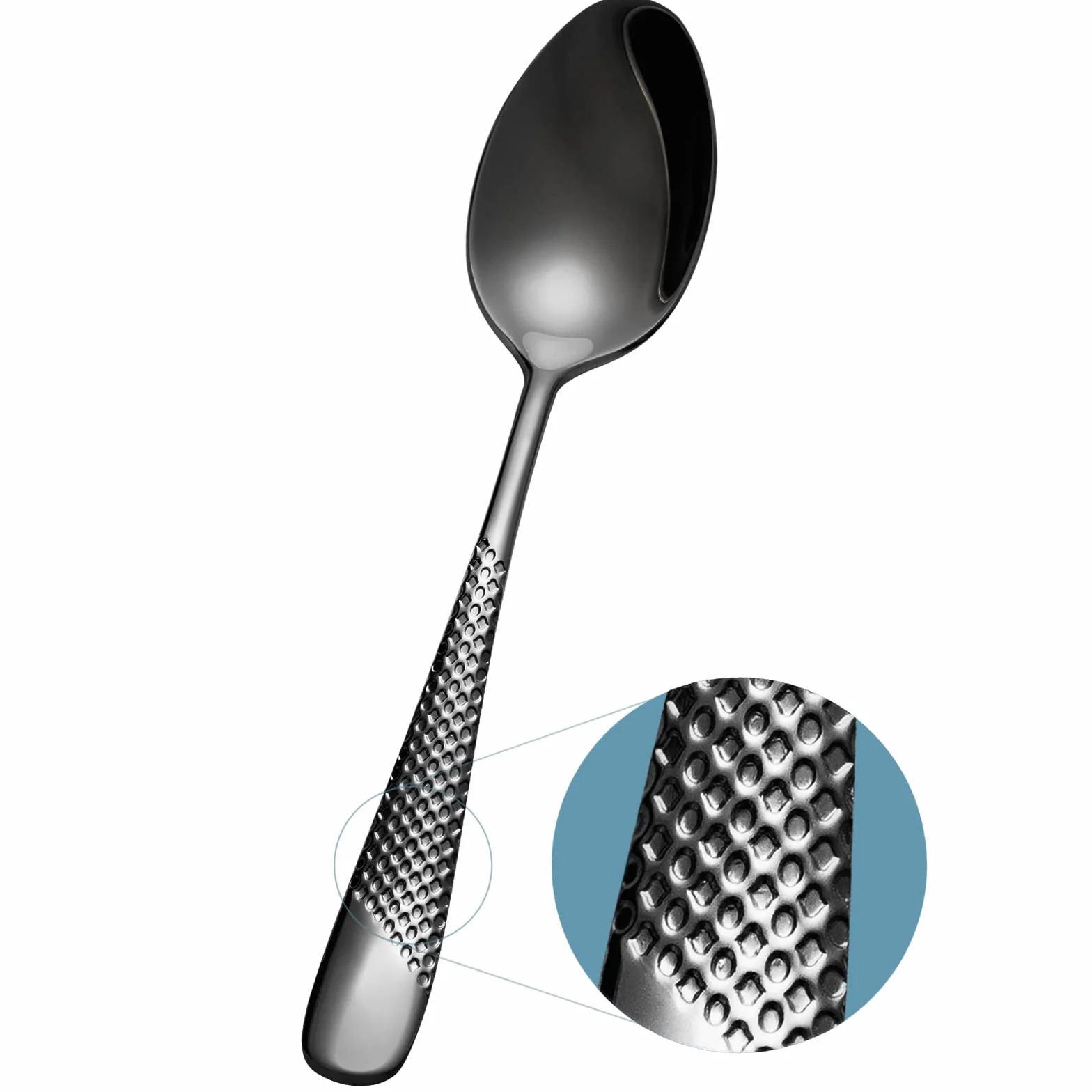 Łyżka obiadowa, 6 sztuk łyżeczek do zupy ze stali nierdzewnej 18/10, mała łyżka do serwowania 20 cm (czarna)