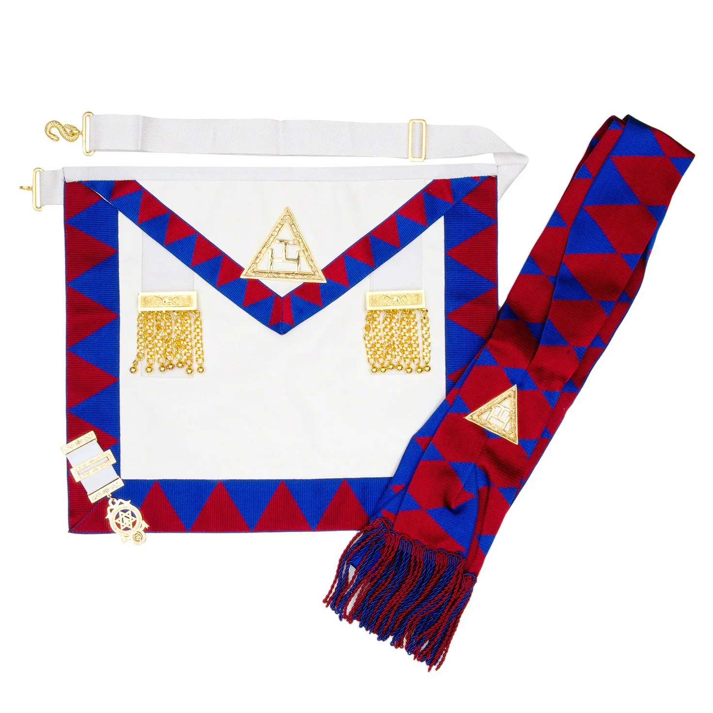 THE MASONIC COLLECTION Fartuch i szarfa Royal Arch Companions ze standardowym rozmiarem klejnotu - złoty drut - prezenty masońskie dla mężczyzn