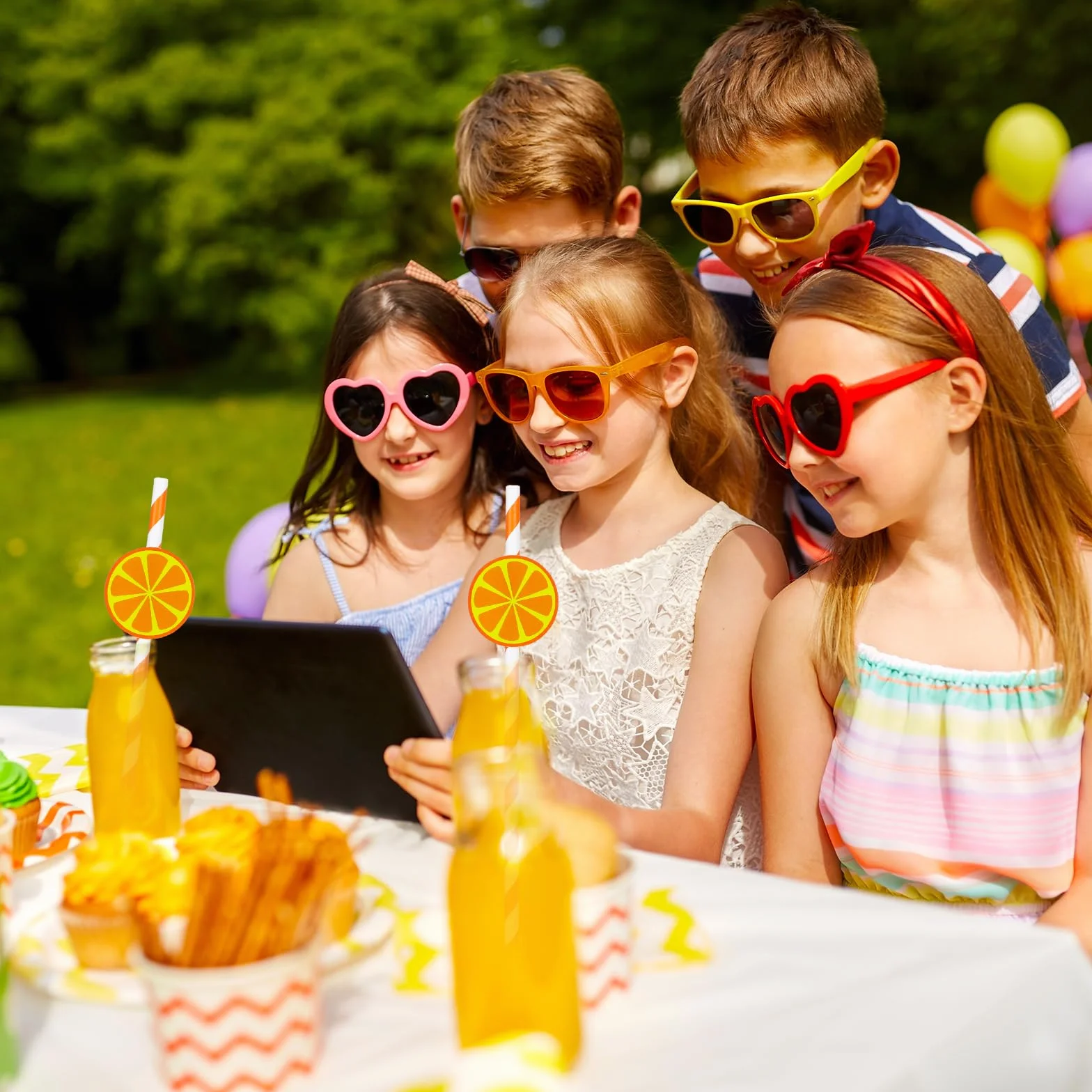Giantree 50 szt. papierowych słomek w paski cytrynowe, jednorazowe słomki do picia, urocze owoce, dekoracyjna papierowa słomka na imprezę, na jesień, ślub, baby shower, dekoracja, artykuły na