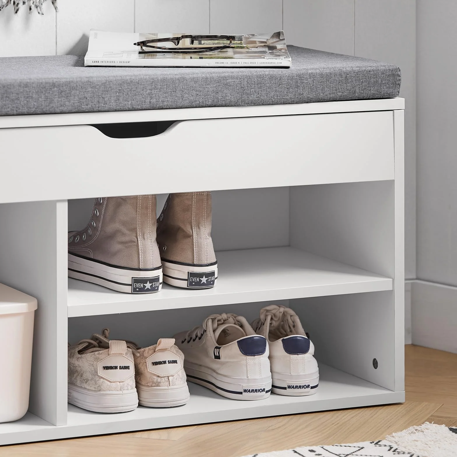 SoBuy FSR45-DG Ławka do siedzenia Regał na buty Półka na buty z siedziskiem (Biały)