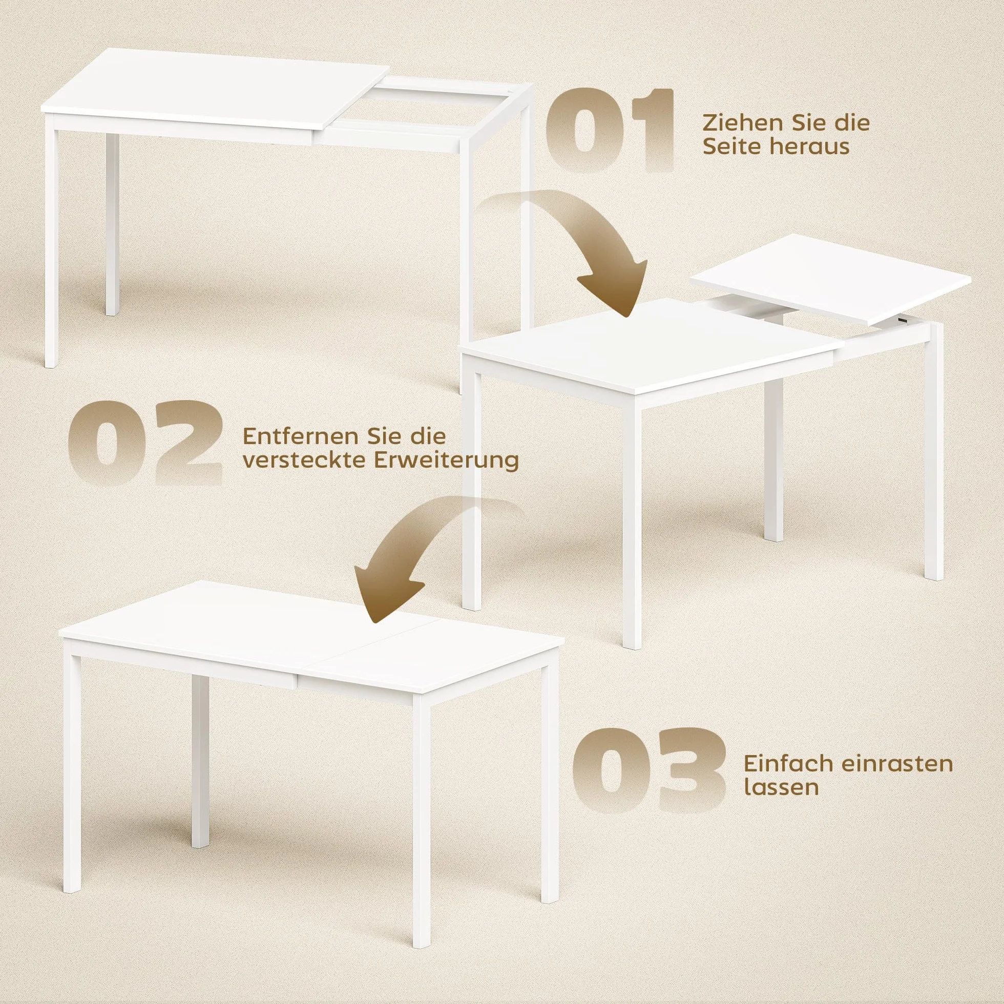 HOMCOM Rozkładany stół jadalniany 80/120 x 70 cm stalowe nogi prostokątny biały