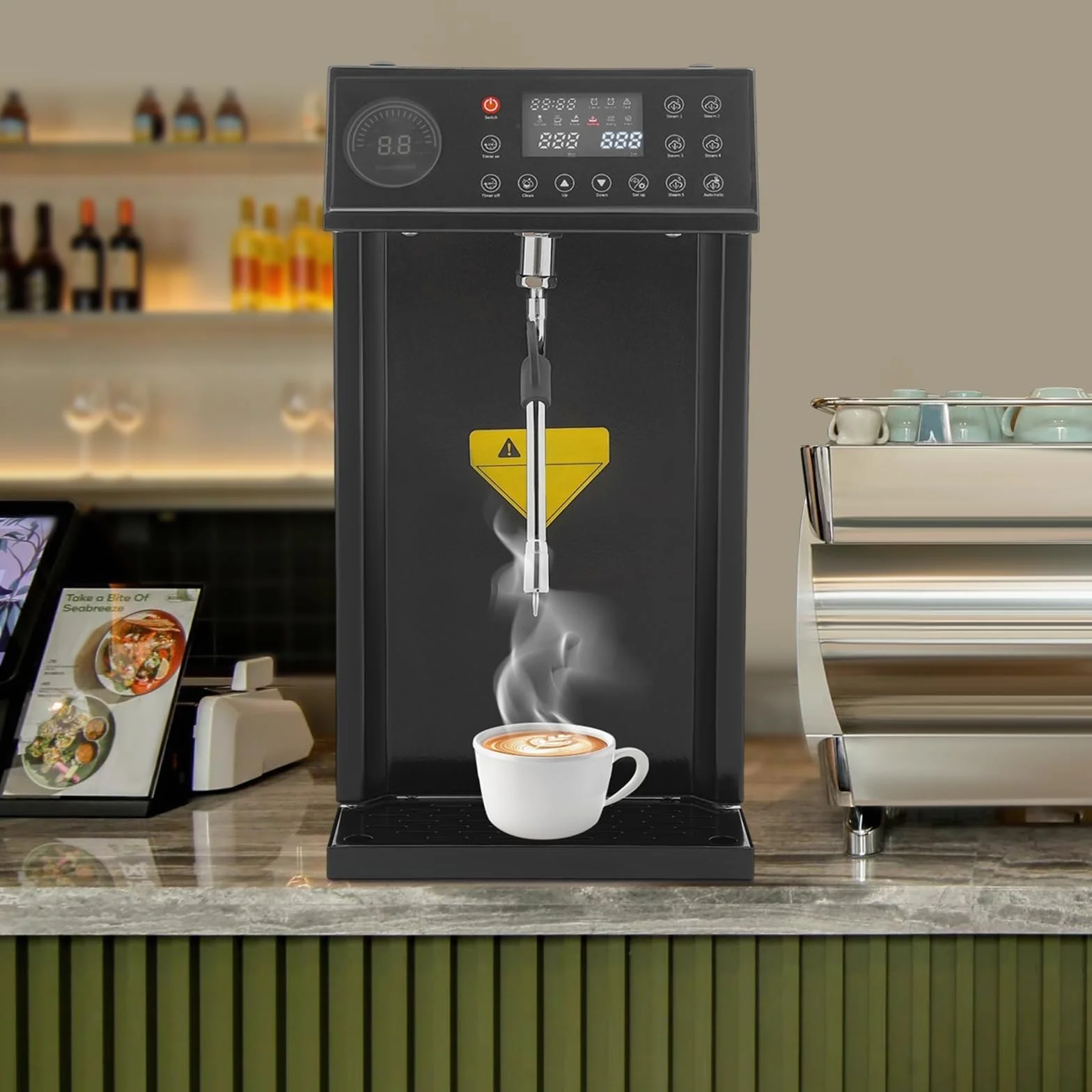 Elektryczny Spieniacz Do Mleka Z Bojlerem 8L, Inteligentny Spieniacz Do Wody Z Wrzącą Parą Do Espresso I Kawiarni,Black