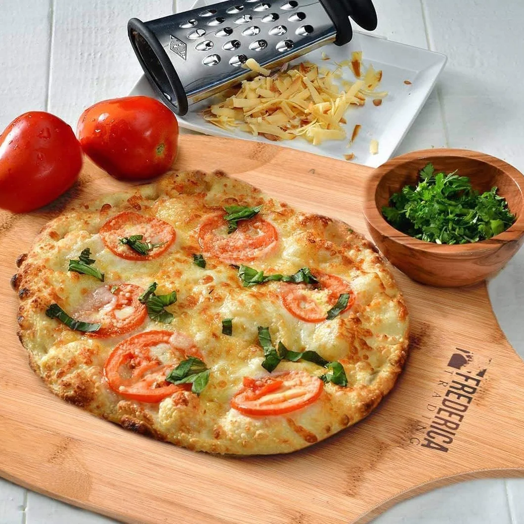 Bambusowa drewniana łopatka do pizzy – najwyższej jakości, organiczna bambusowa szpatułka do pizzy i deska do krojenia z uchwytem [do pizzy, pieczenia chleba, tacki do serwowania owoców i sera]