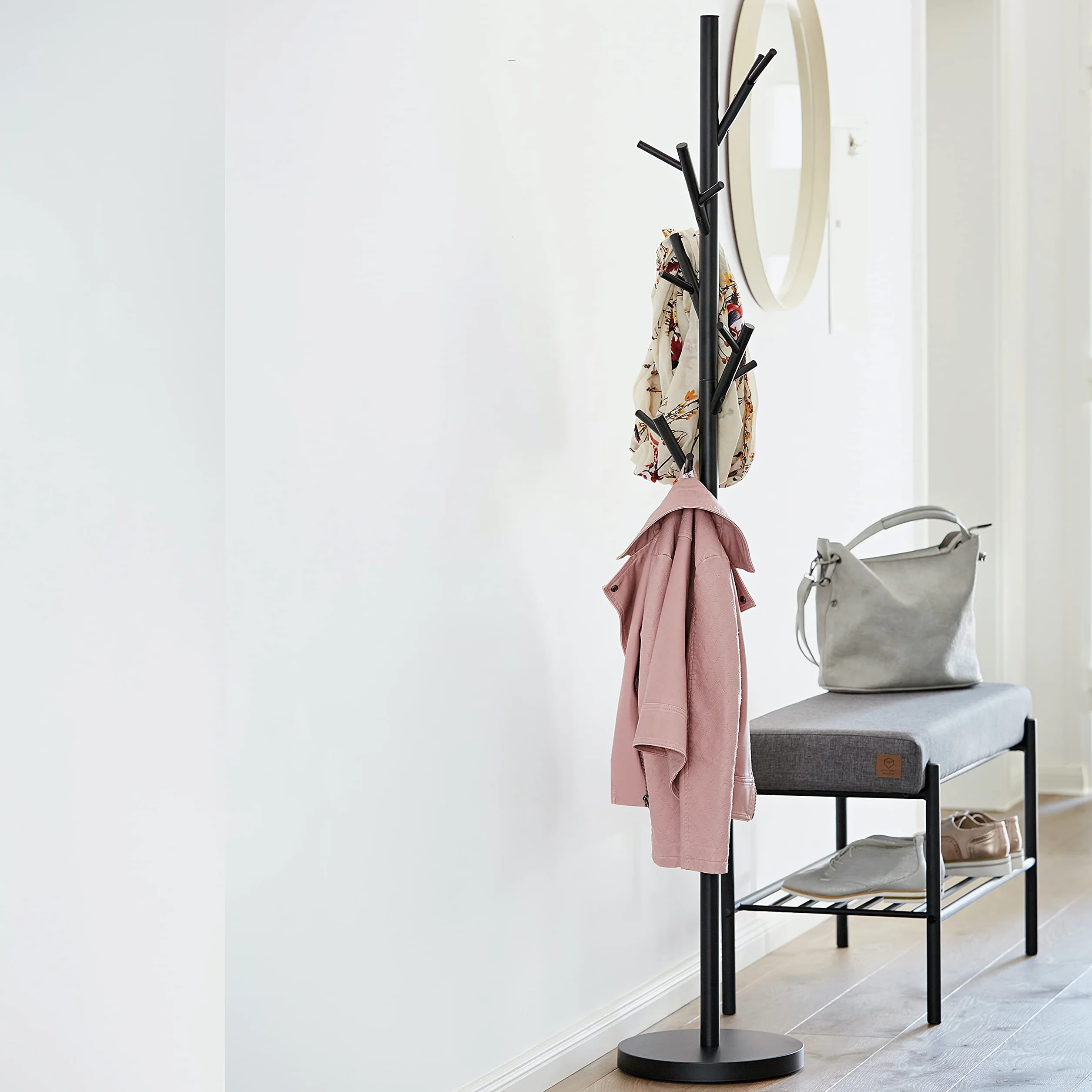 LOVE IT STORE IT Loft wieszak garderobiany z metalu – nowoczesny stojak na kurtkę do korytarza, sypialni, biura – 170 cm wysokości, stabilny – matowy czarny