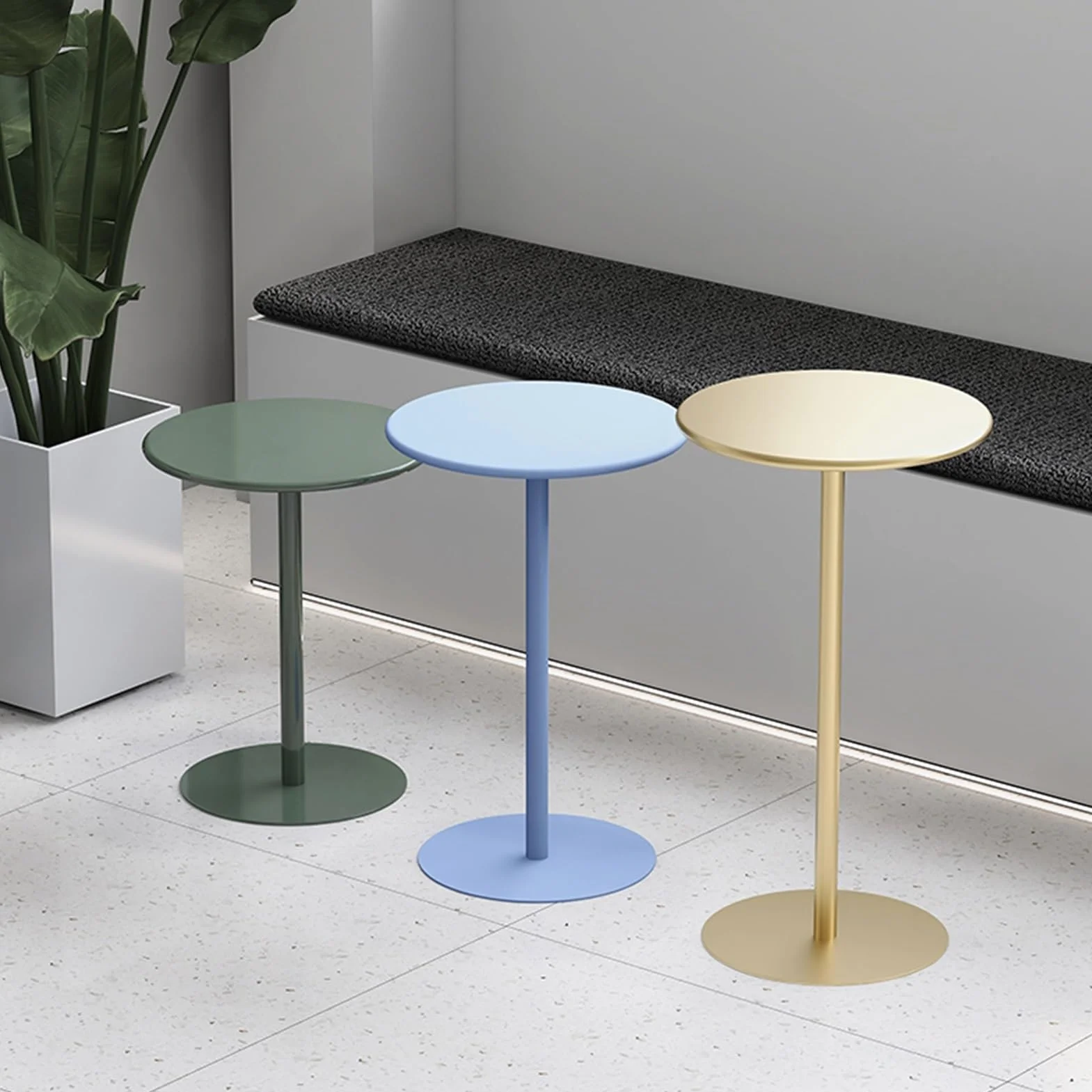 Nowoczesny matowy okrągły stolik pomocniczy metalowy żelazny stolik końcowy do salonu sypialni biura - stylowa szara szafka nocna 48 cm (18,8") stolik kawowy meble