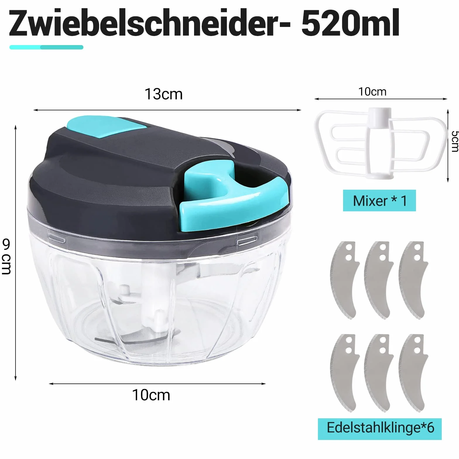 Krajalnica do cebuli, 520 ml Krajalnica do warzyw Ręczny siekacz do cebuli ze wspomaganiem, siekacz do cebuli Siekanie i miksowanie w 10 sekund Zwiebelschneider (Grau Blau)