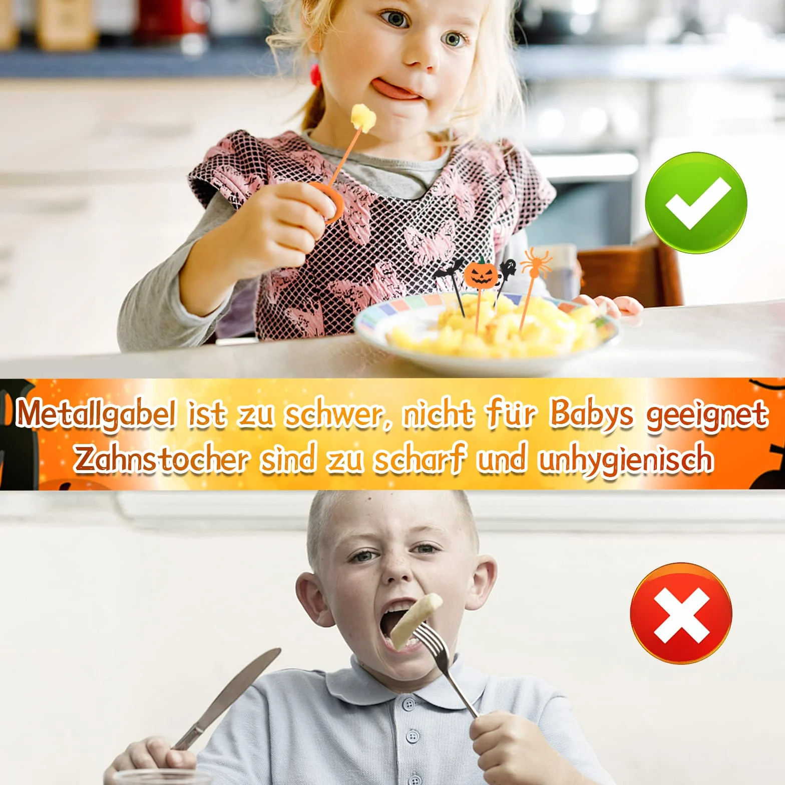 10 sztuk mini widelczyków do owoców na Halloween, do wielokrotnego użytku, dla dzieci, do dekoracji owoców, mini wykałaczki do żywności