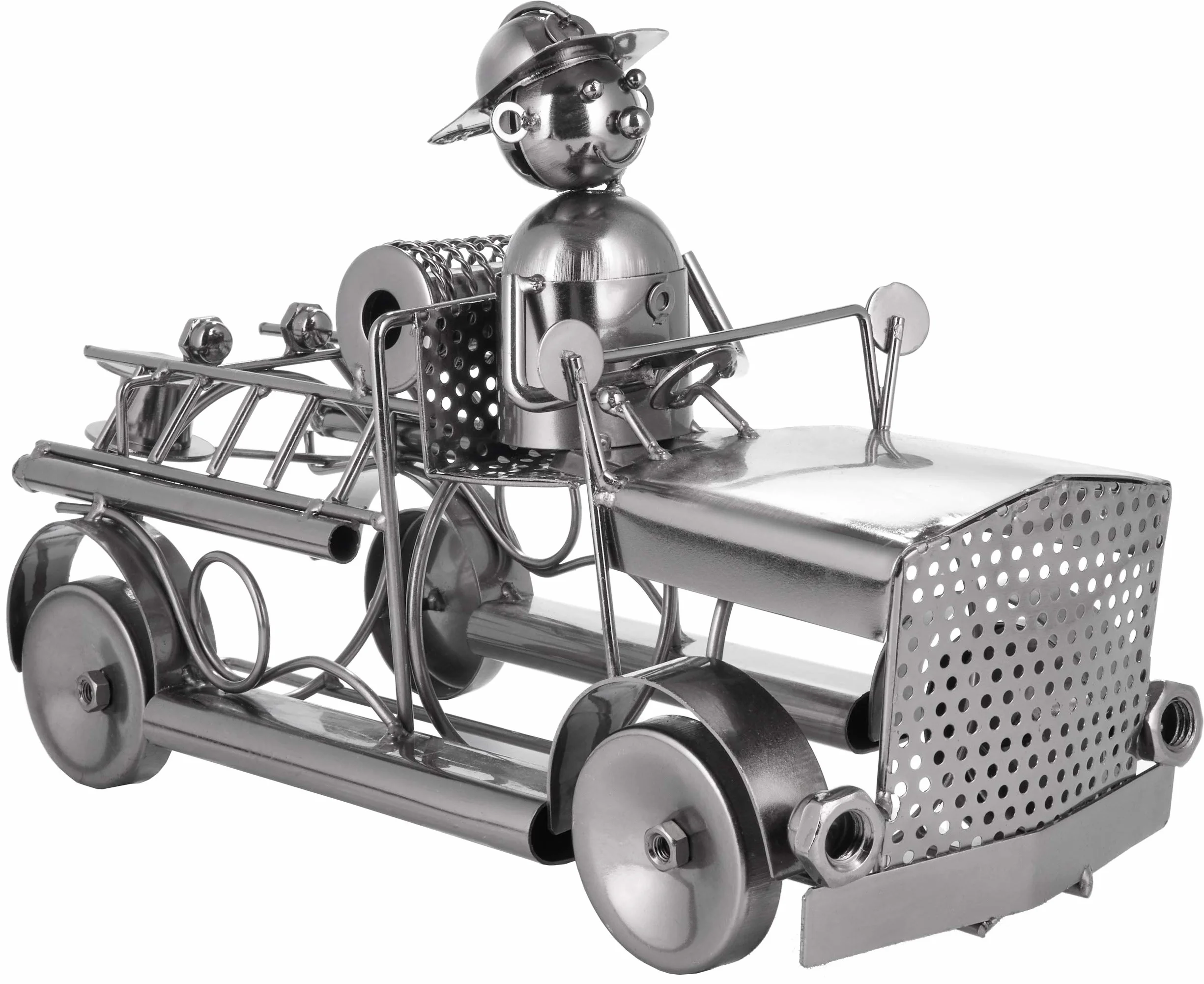 BRUBAKER Uchwyt na Butelkę Wina Wóz Strażacki - Wóz Strażacki Metalowa Rzeźba Stojak na Butelkę - 32 cm Metalowa Figura Prezent na Wino Dla Strażaków i Strażaczek - z Kartką z Życzeniami