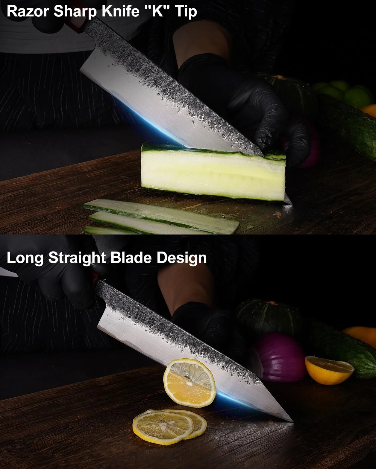 kanngou Japoński nóż szefa kuchni Kiritsuke 21 cm, bardzo ostry nóż kuchenny ze stali AUS-8, z ergonomicznym uchwytem z hebanu i sekwoi oraz pudełkiem prezentowym