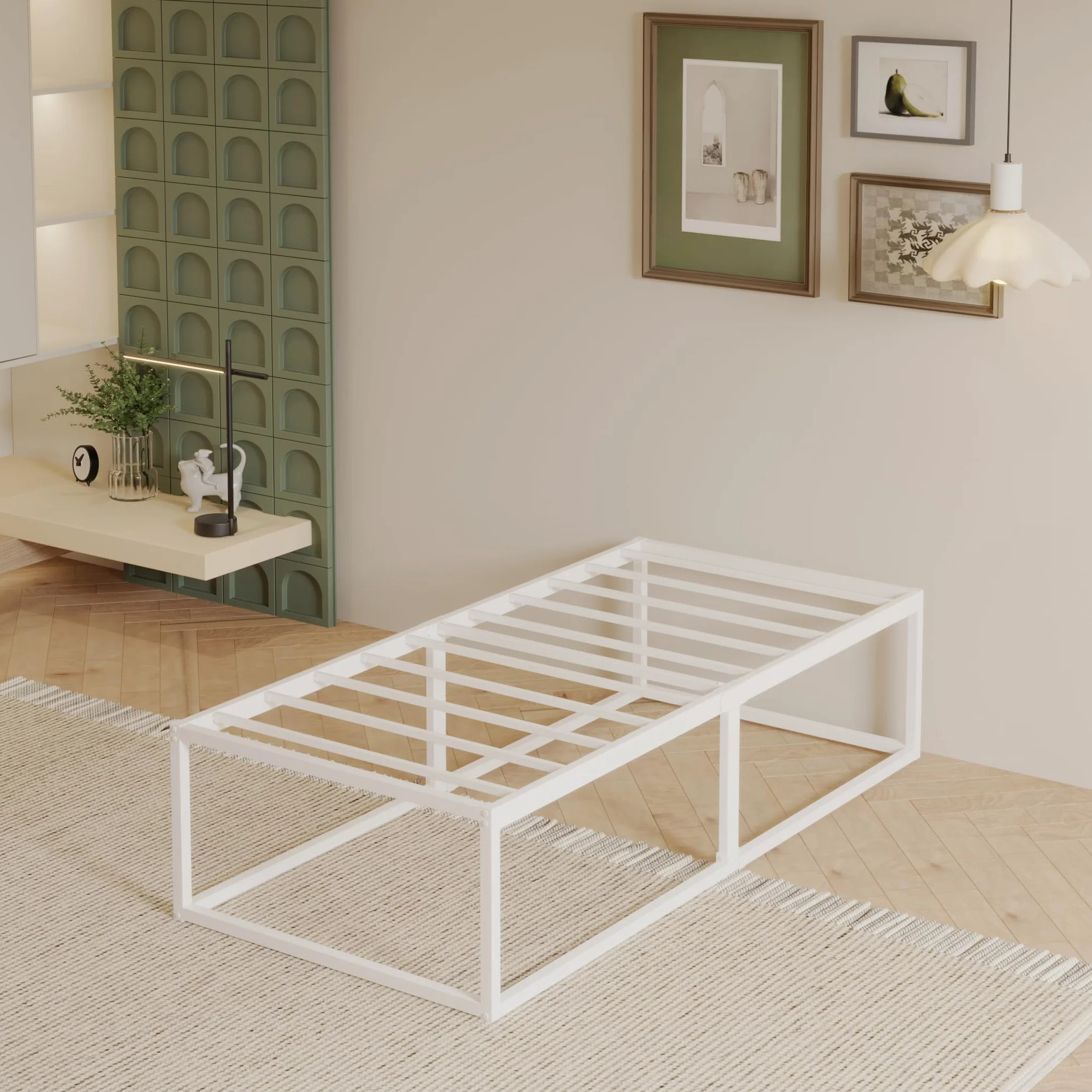 EMODA Wysokie łóżka pojedyncze 46 cm, 90 x 200 cm, stabilne metalowe łóżko z ramą ze stali, duża przestrzeń do przechowywania pod łóżkiem, bezgłośne, łatwy montaż, białe