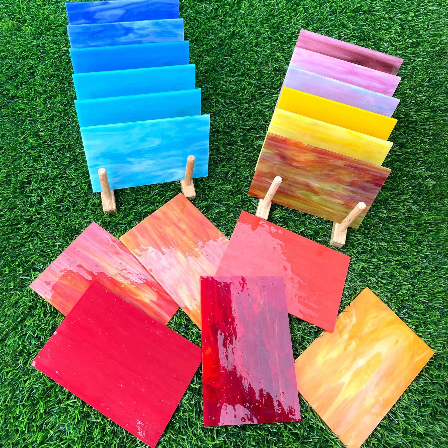 LITMIND Zestaw 24 witraży 10x15 cm szkło katedralne materiały mozaikowe różne kolory
