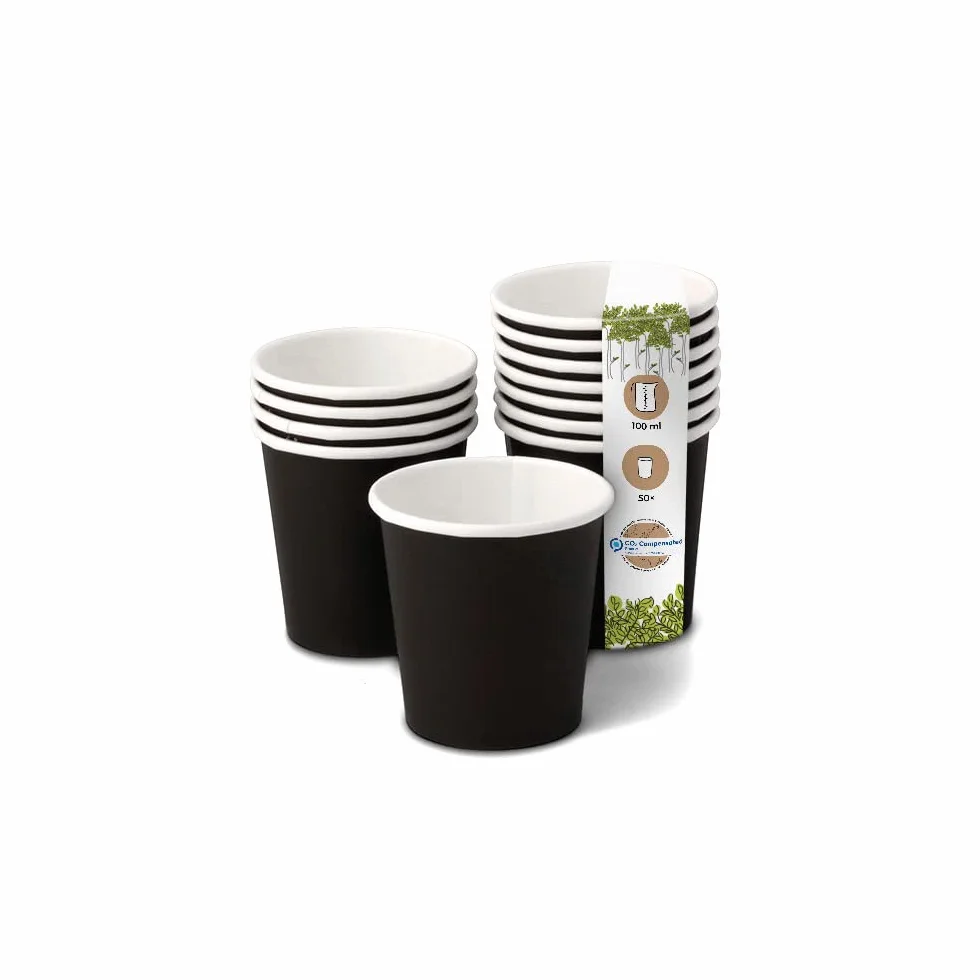 GREENBOX Bio, papierowe kubki jednorazowe, do picia, kubki papierowe, kompostowalne i biodegradowalne, czarne, niezadrukowane, przyjazne dla środowiska kubki do kawy, 50 szt. 100 ml