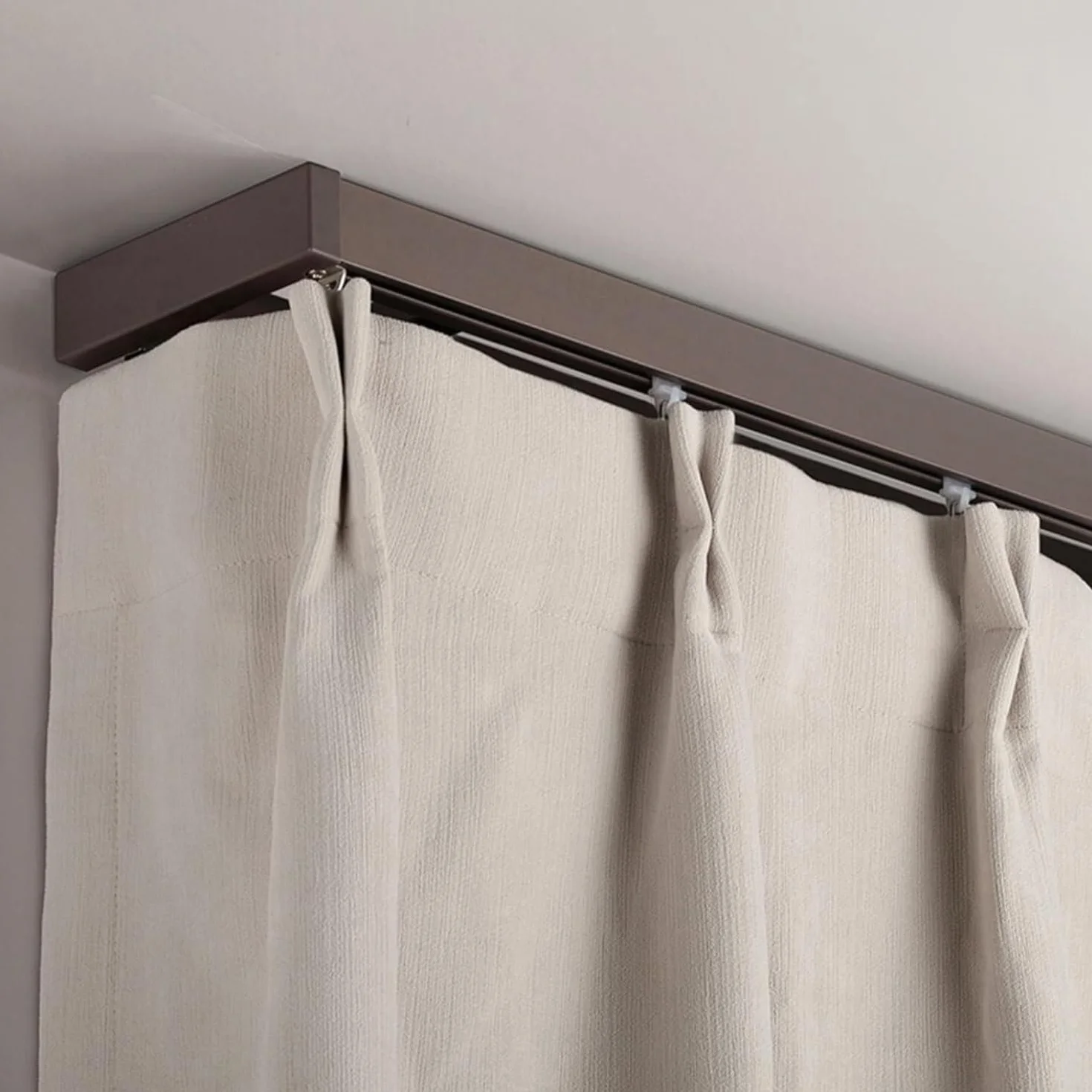 System podwójnych kurtyn, sufitowy drążek prysznicowy z haczykami i akcesoriami do salonu, szary, 230 cm, idealny do eleganckich dekoracji okiennych
