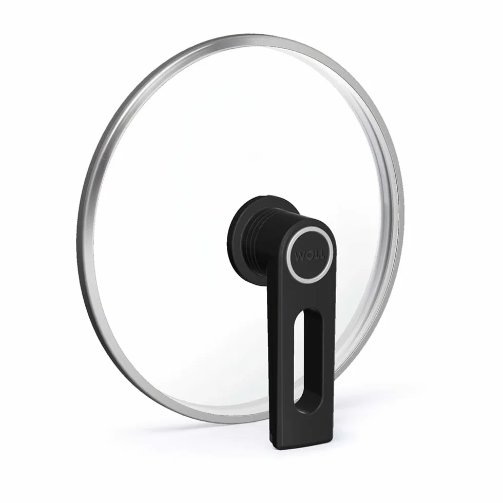 Woll Smart Lid, okrągła, Ø 28 cm, przycisk pokrywki ze stałym odpowietrzaniem, funkcja parkowania, obramowanie ze stali nierdzewnej, przezroczysta, nadaje się do piekarnika do 250°