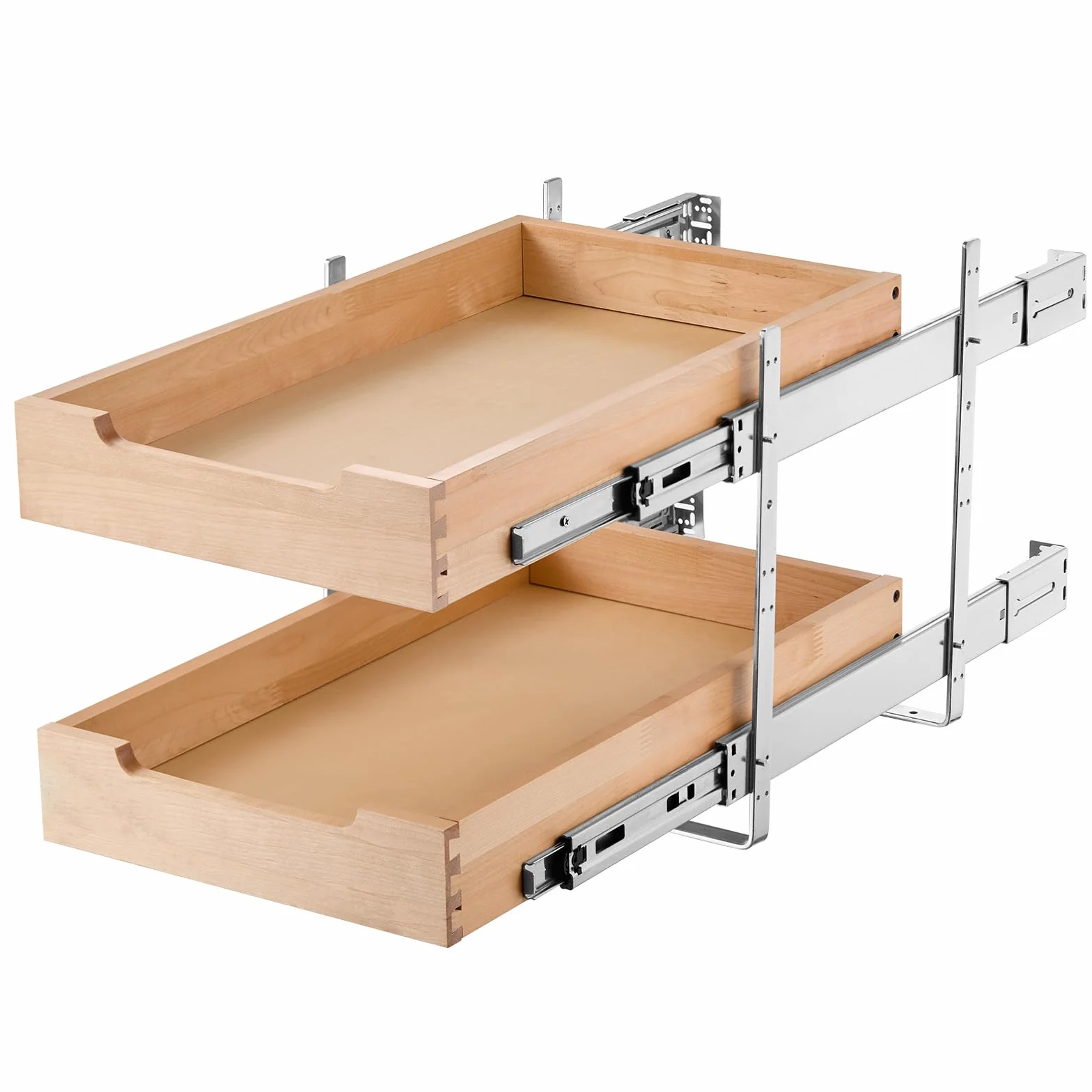 VEVOR 2-poziomowy wysuwany organizer do szafki, 35 cm szer. x 53 cm, wysuwana półka, wytrzymała wysuwana szuflada drewniana, regulowana organizacja szafki podstawowej do kuchni, spiżarni, łazienki