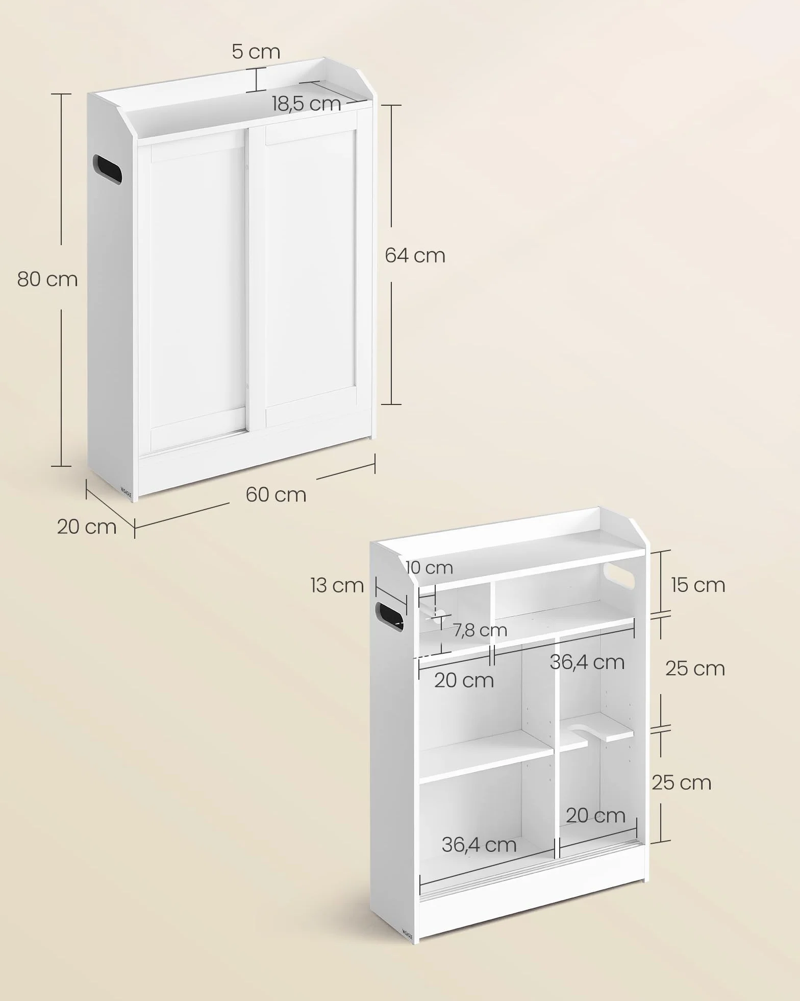 VASAGLE szafka łazienkowa 20 x 60 x 80 cm drzwi przesuwne regulowane półki