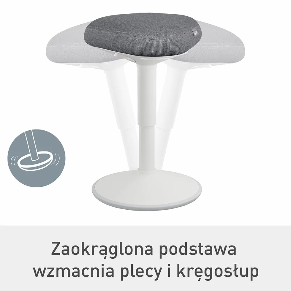 Stołek Leitz Ergo Active z Unikalną Komfortową Poduszką z Pianki o Podwójnej Gęstości, Regulowana Wysokość od 47 do 64cm, Siedzisko W 100% z Recyklingu, Udźwig 110kg, Seria Ergo, Jasnoszary, 65440085