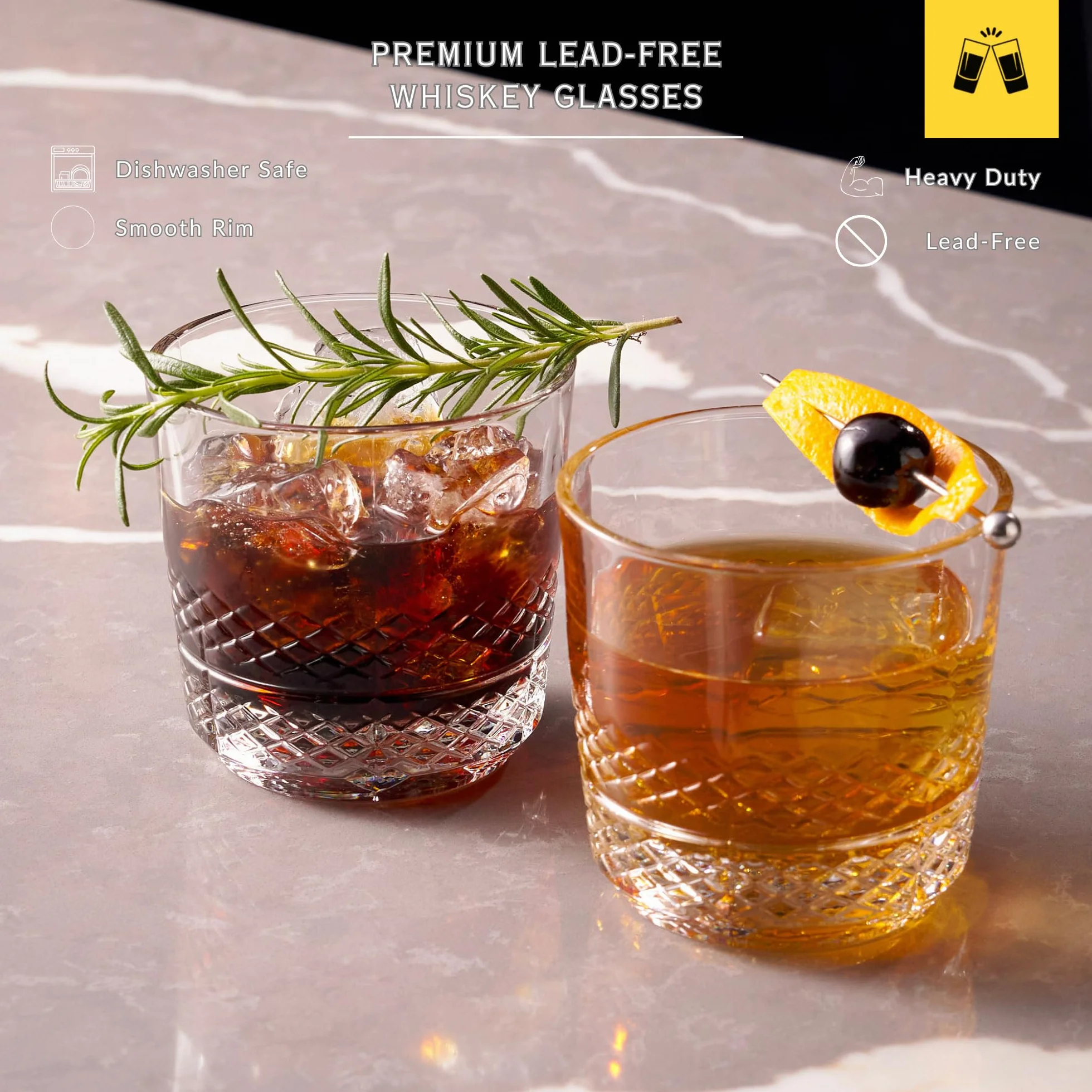 LEMONSODA Staromodne szklanki do whisky o szlifie kryształowym, z pudełkiem upominkowym premium, 295 ml, bezołowiowy szklany kubek do picia burbona, szkockiej, koniaku, koktajli (świeże - zestaw 6