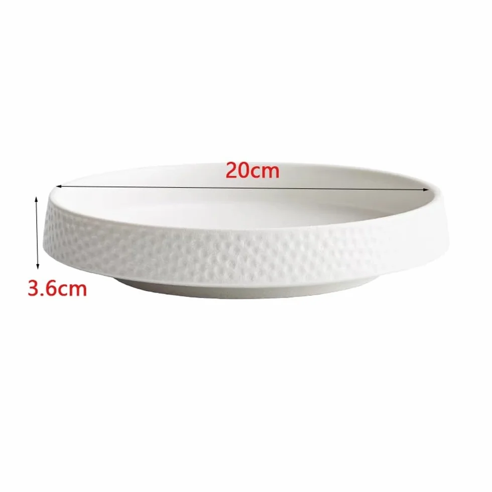 Talerze obiadowe, Kreatywna kuta ceramiczna miska z głębokim naczyniem - biały czarny okrągły talerz na sałatkę owocową sushi Zestaw obiadowy(White,20cm)