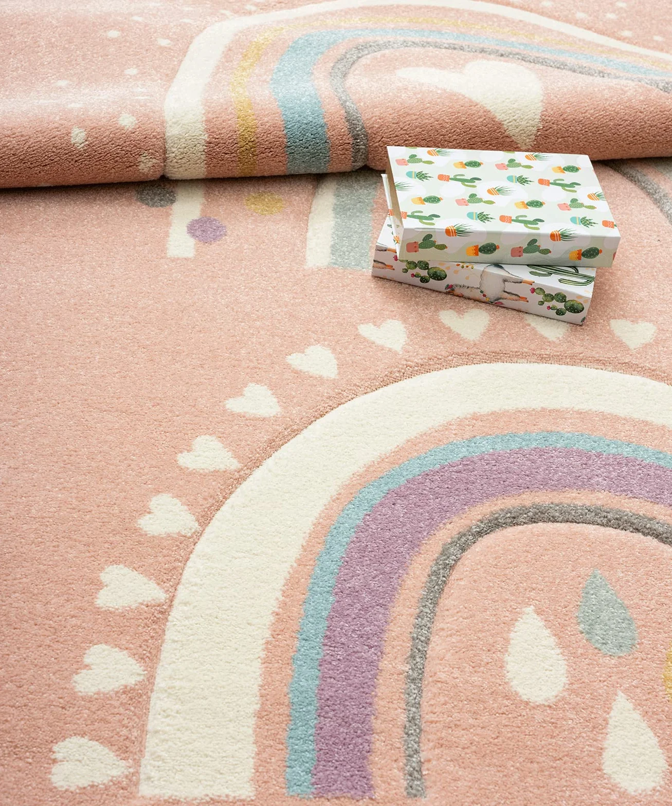 The carpet Monde Kids Nowoczesny, miękki dywan dziecięcy, miękkie runo, łatwy w pielęgnacji, trwały kolor, żywe kolory, wzór tęczy, różowy, 120 x 170 cm