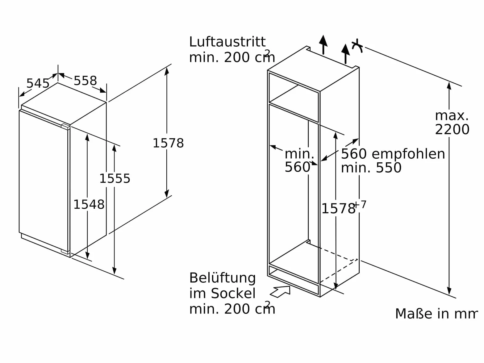 Bosch KIL72AFE0 seria 6 lodówka do zabudowy, 158 x 56 cm, wnękowa 248 l, zawias płaski, Made in Germany, VitaFresh plus 2 x dłuższa świeżość, oświetlenie LED, równomierne oświetlenie | Made in Germany, VitaFresh szuflada do przechowywania żywności, wysuwa