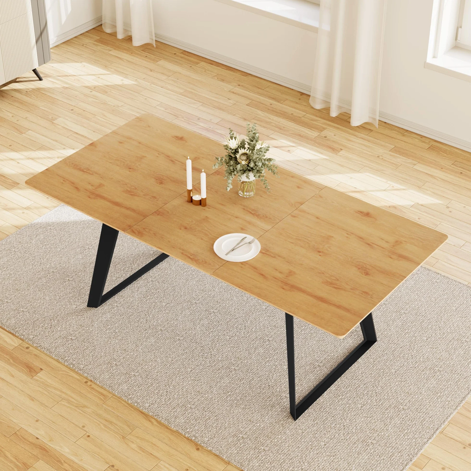 Rozszerzalny zestaw stołów do jadalni 130-170 cm, płyta MDF i metalowa rama, 4-6, nowoczesny design do domu i kuchni, idealny na rodzinne spotkania i rozrywkę
