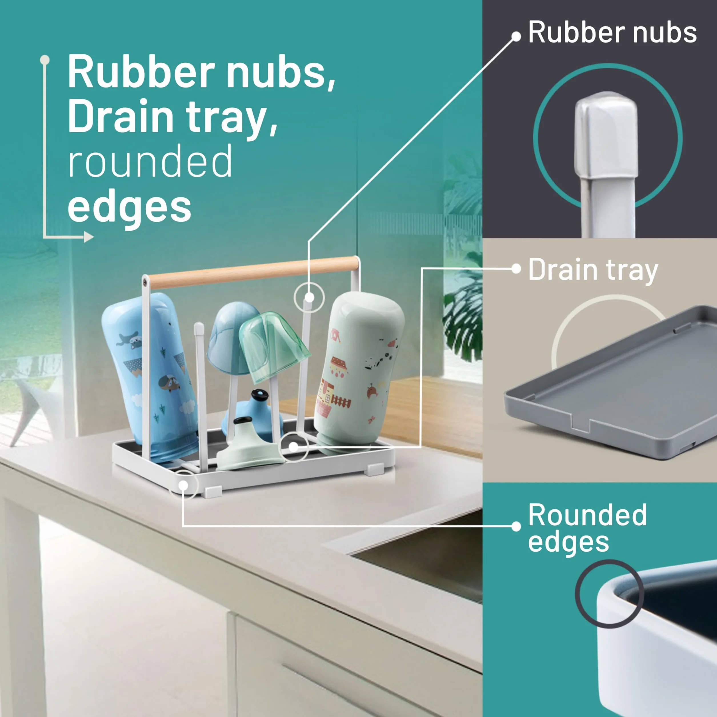 D&D Living Uchwyt na butelkę "wszystko w jednym" do SodaStream - ociekacz do butelek wszelkiego rodzaju: Duo, Crystal, Easy, Butelki do picia i dla niemowląt - Uniwersalny stojak do suszenia (metal
