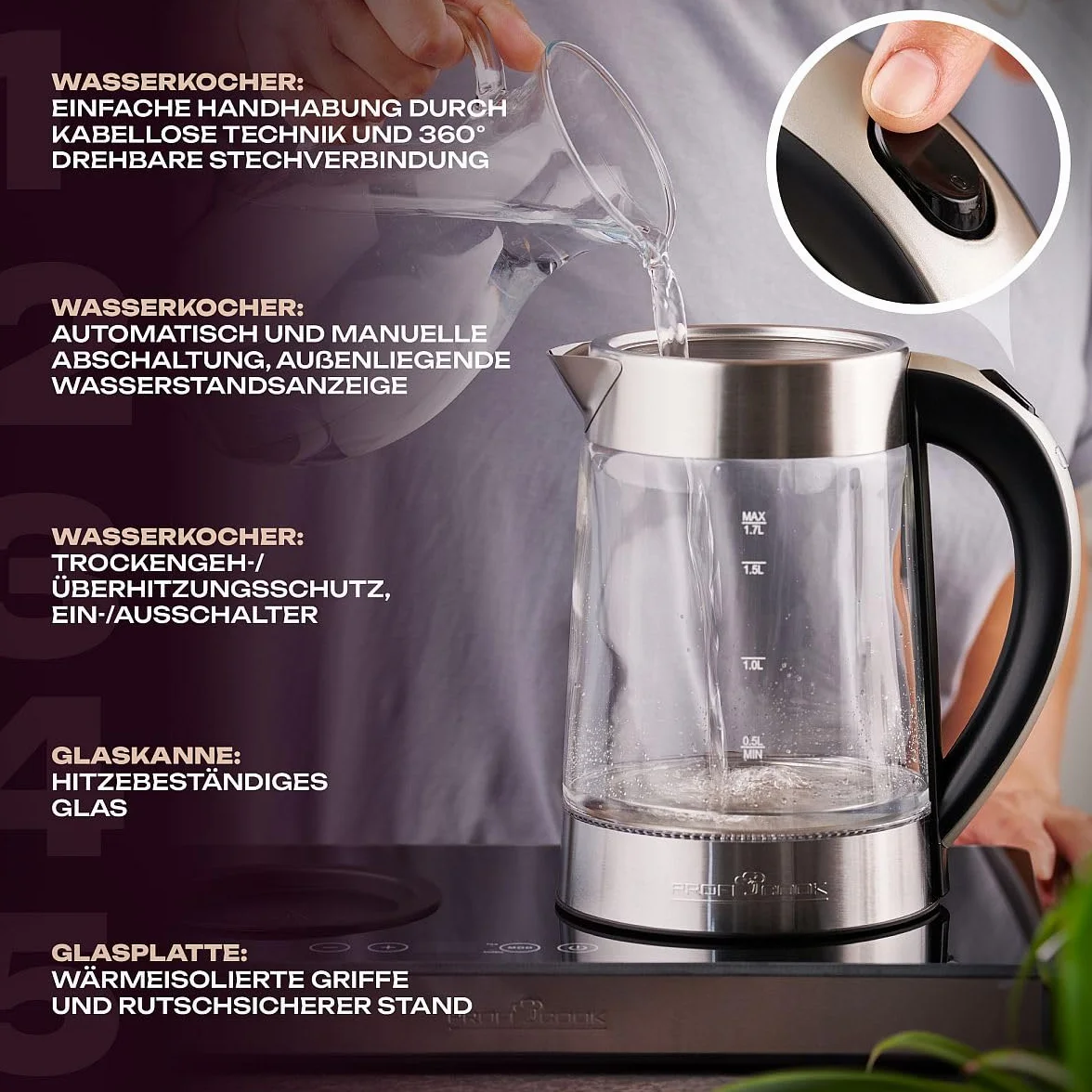 ProfiCook TKS1056 - Zestaw śniadaniowy - 3 w 1-2200 W - Sterowanie dotykowe - Kolor srebrny i czarny