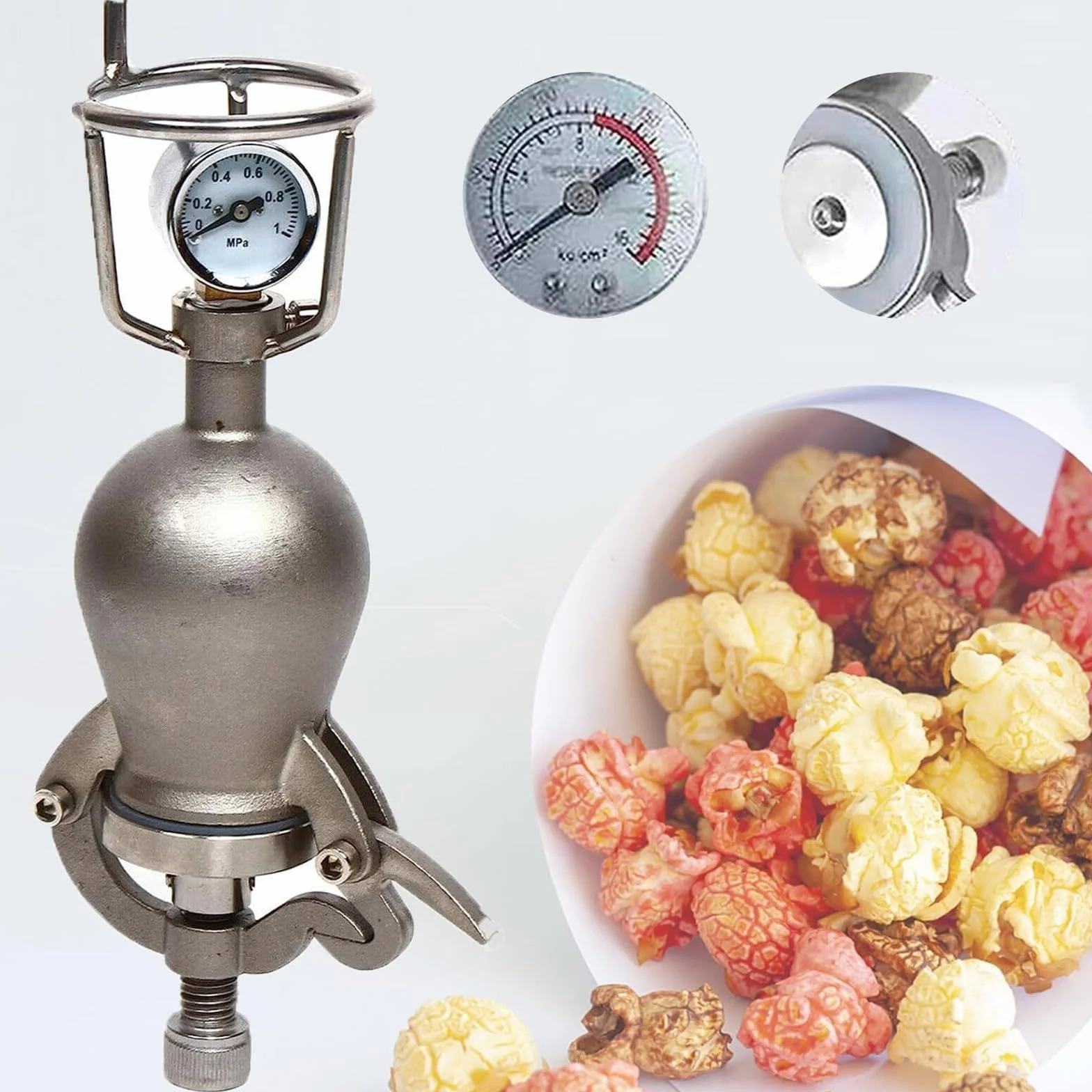 Maszyna do popcornu chińskiego, popcorn popcorn, maszyna do popcornu ze stali nierdzewnej 304 z korbą, z manometrem, idealny na rodzinne spotkania i imprezy (400 ml)